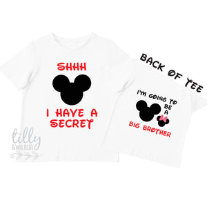 Shhh I Have A Secret I'm Going To Be A Big Brother TShirt for Boys, Mickey Mouse Design, Big Brother Shirt, Pregnancy Announcement, Boys Tee