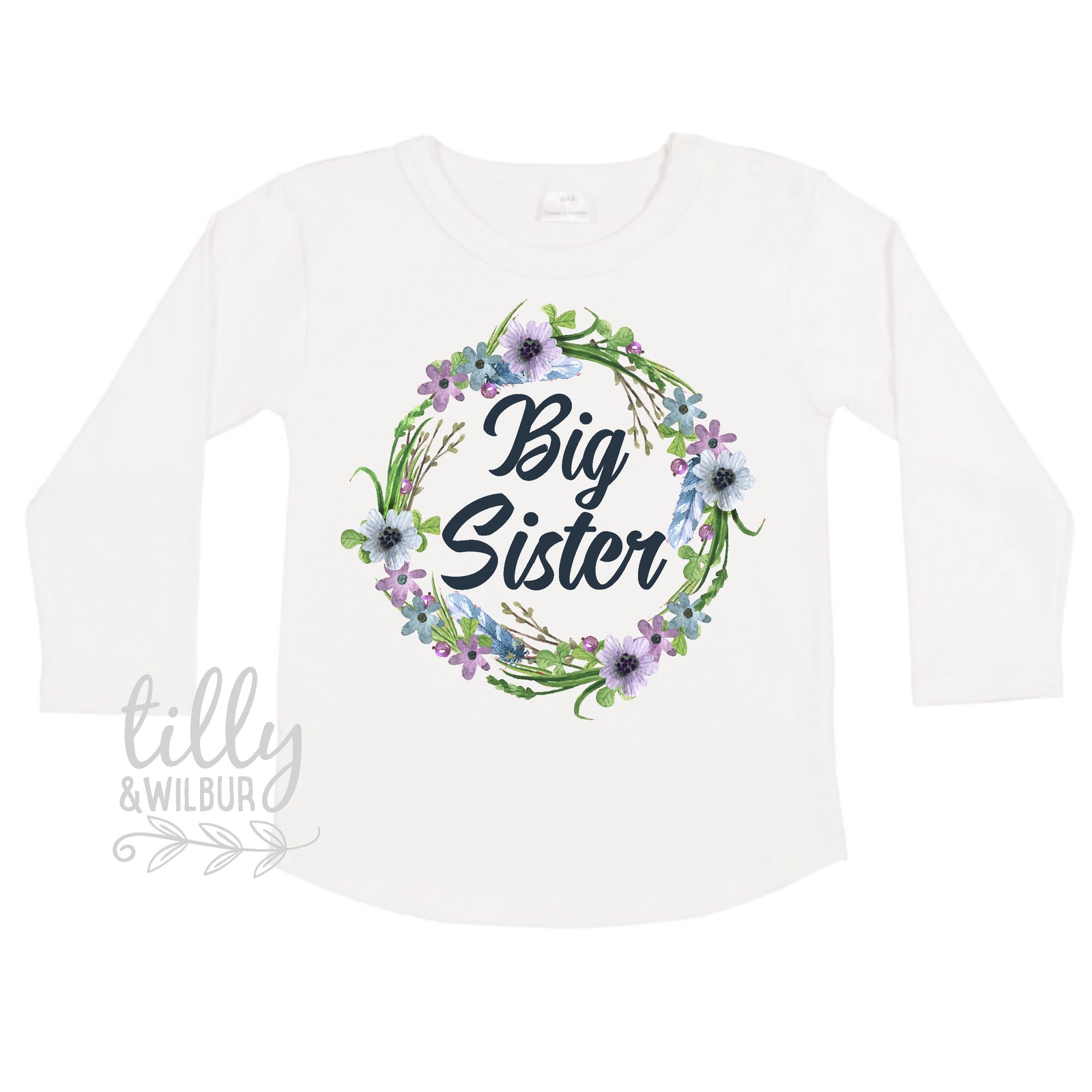 I'm Going To Be A Big Sister Long Sleeve T-Shirt For Girls, Pregnancy Announcement T-Shirt, Pregnancy Announcement, Floral Big Sister Design