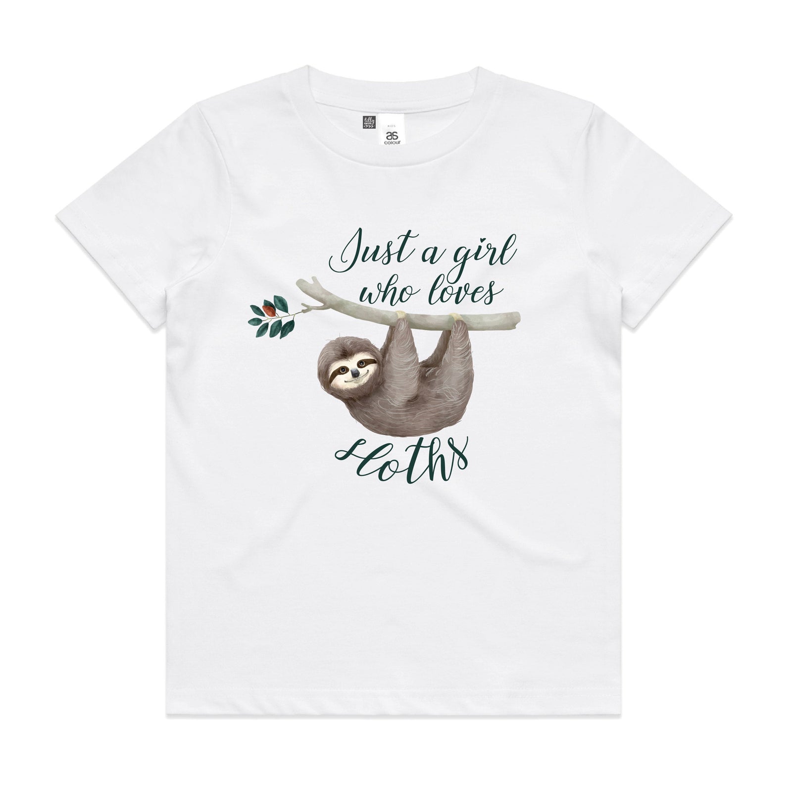 Just A Girl Who Loves Sloths Girl's T-Shirt, Sloth T-Shirt For Girls, Sloth T-Shirt, Sloth Gift, Sloth Lover, Sloth Tee For Girls, Sloth Tee
