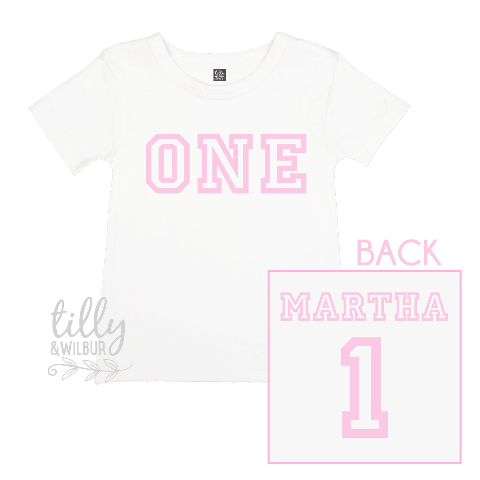 One Personalised Girls 1st Birthday T-Shirt, 1st Birthday Gift, First Birthday Tee, Name And Number 1 On Back Of Shirt, Cake Smash Outfit