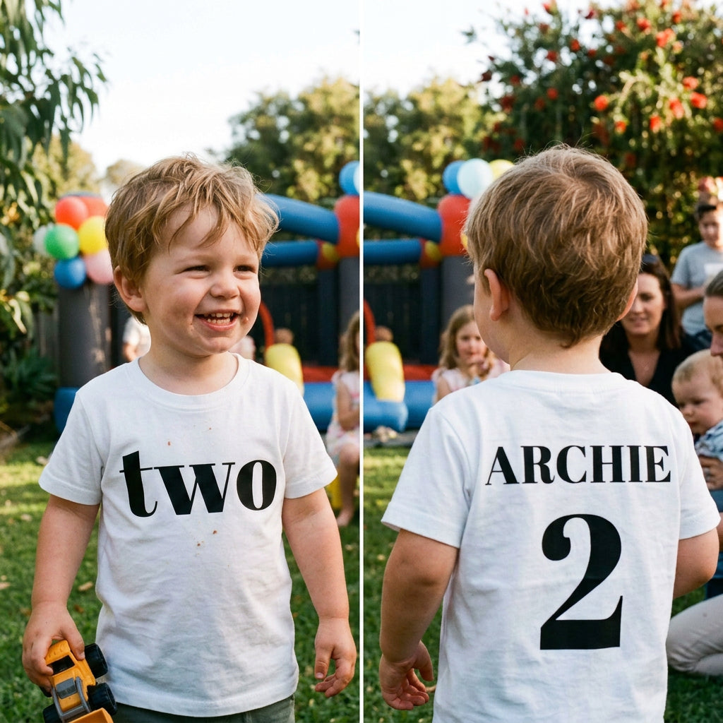 Two Personalised Boys 2nd Birthday T-Shirt, 2nd Birthday Gift, 2 Today Birthday Tee, Name And Number 2 On Back Of Shirt, Cake Smash Outfit,