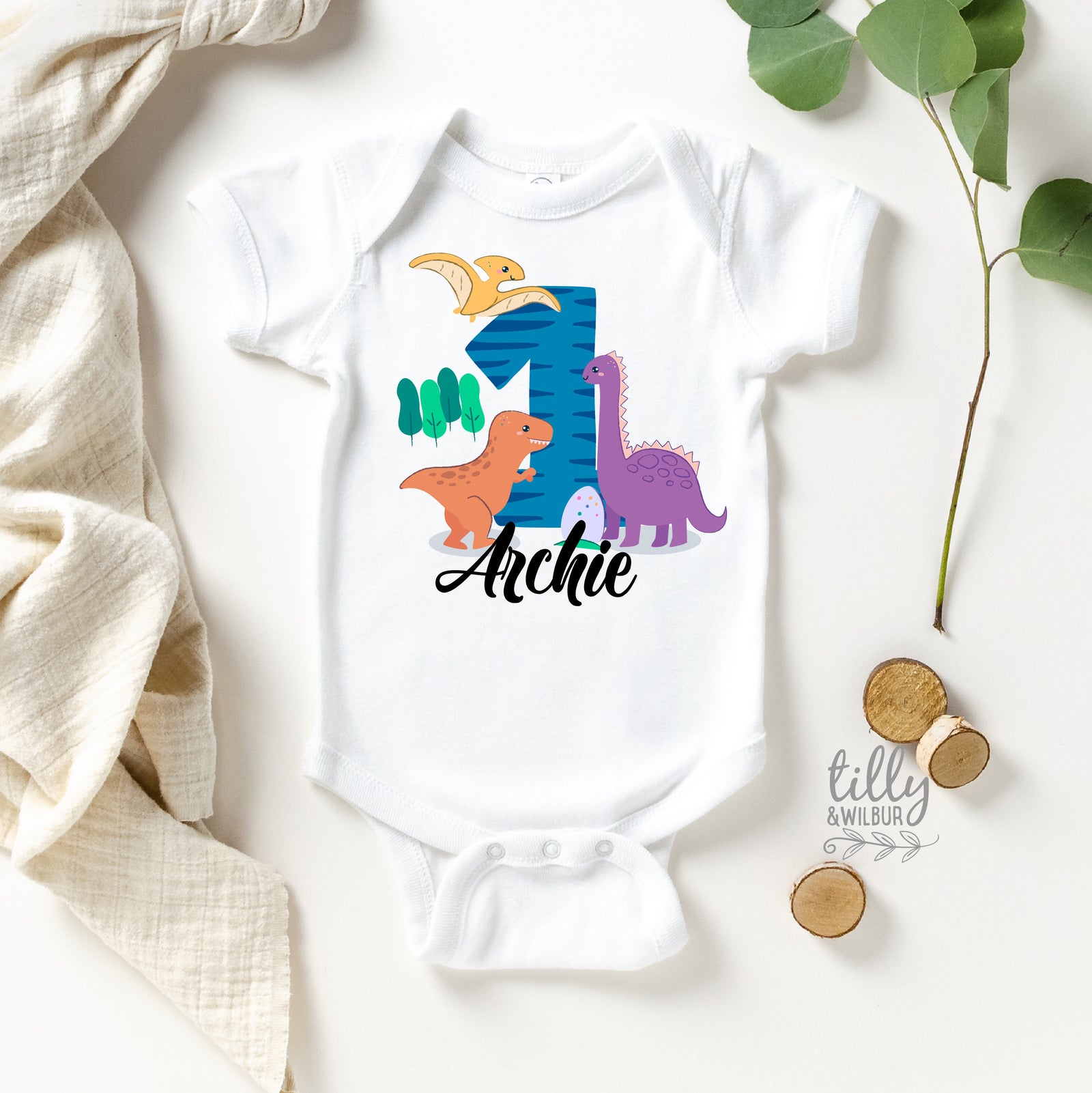 Personalised 1st Birthday Bodysuit, First Birthday Bodysuit, 1st Birthday Gift, First Birthday Gift, Baby's First Birthday, Dinosaur Theme