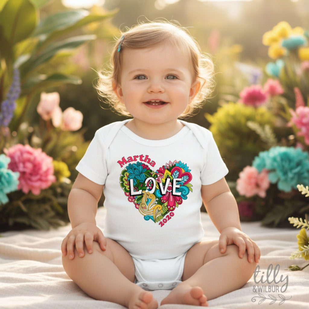Personalised Valentine's Day Baby Bodysuit, Valentine's Day Baby Girl Outfit, My 1st Valentine's Day, First Valentine's Day Gift, Hippy Love