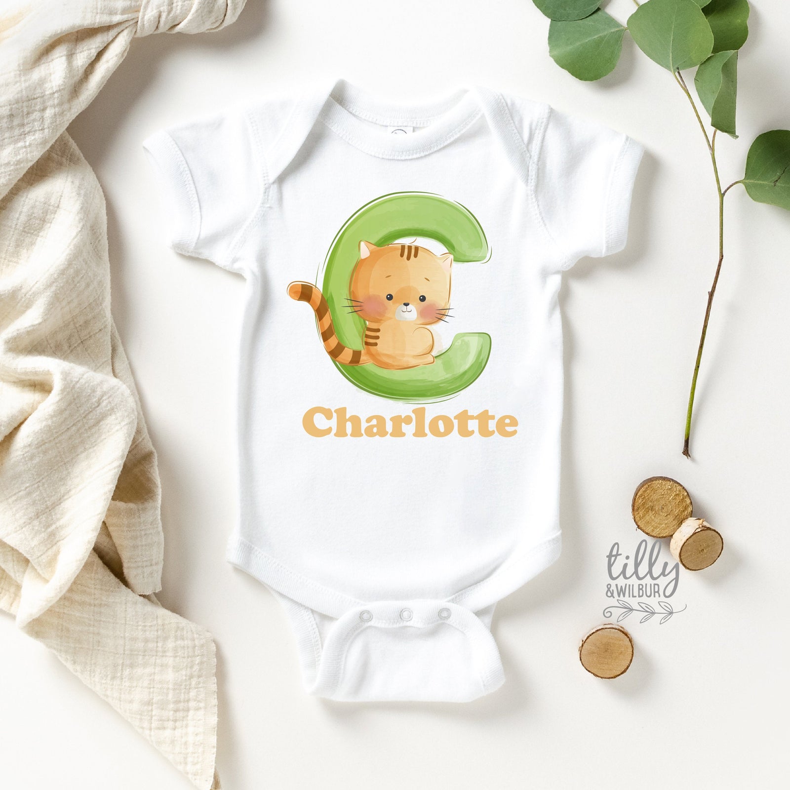 C Is For Cat Personalised Bodysuit For Girls, Personalised Newborn Gift For Baby Girl, Personalised New Baby Gift, New Baby Girl Gift