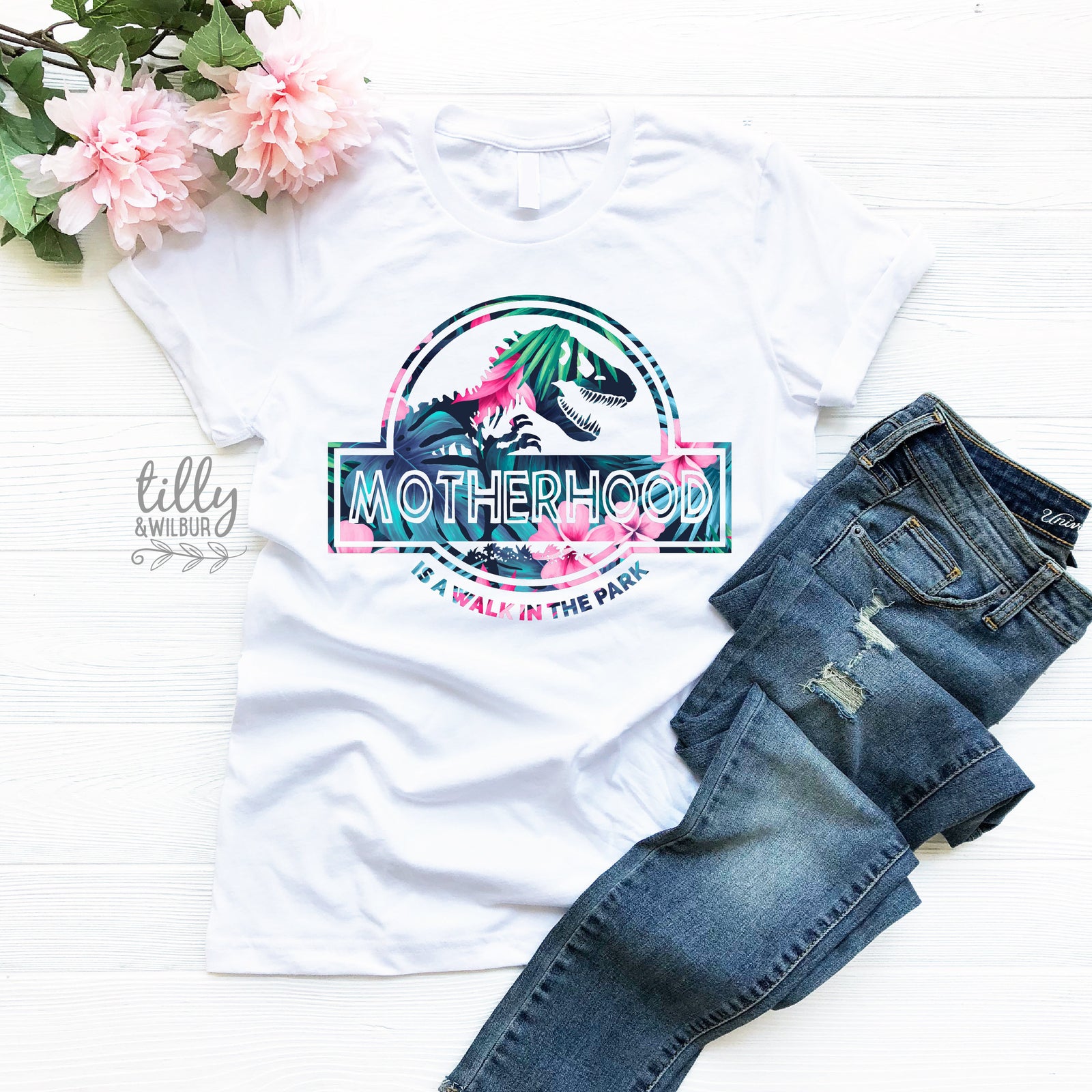 Motherhood Is A Walk In The Park Women's T-Shirt, Funny Mum Tee, Dinosaur Mum Shirt, Mother's Day Gift, Jurassic Park Mum Gift, Mamasaurus