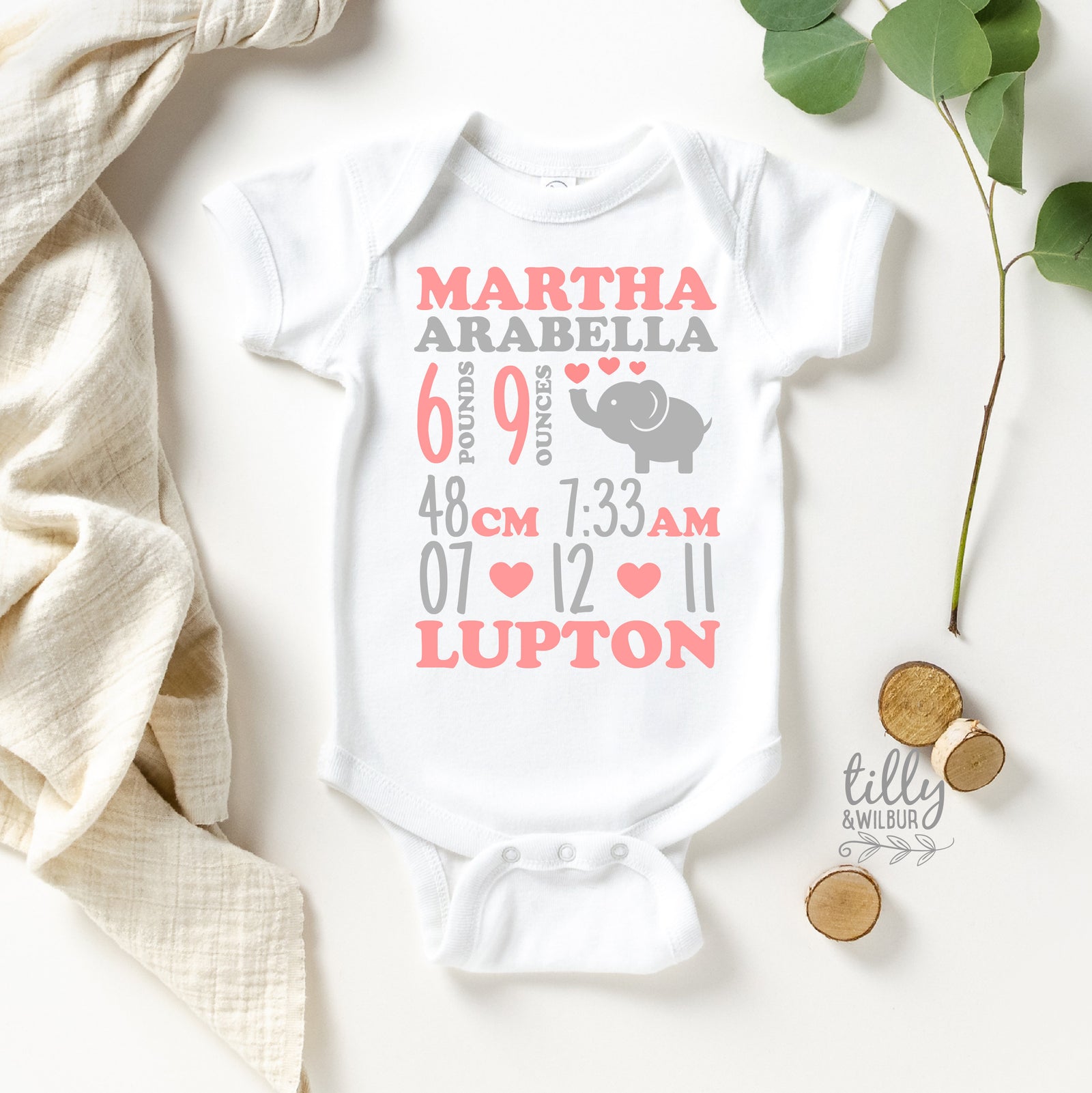 Personalised Birth Announcement Bodysuit, Newborn Baby Bodysuit, Announcement Bodysuit, Newborn Baby Girl Gift, Newborn Baby Birth Stats