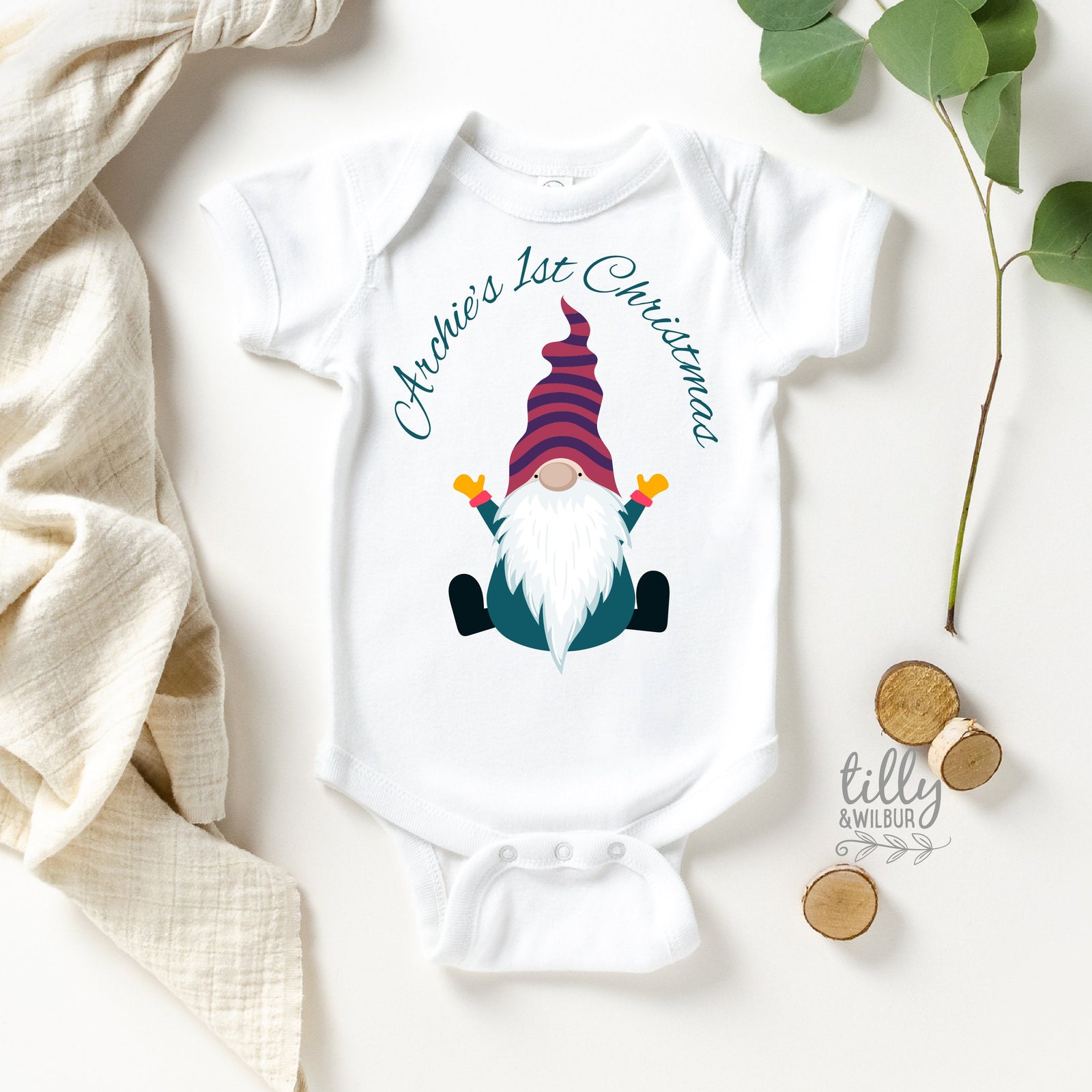 Scandinavian Christmas Gnome Personalised Baby Bodysuit, Baby Boy 1st Xmas, My 1st Christmas, My First Christmas, Christmas Gnome Bodysuit