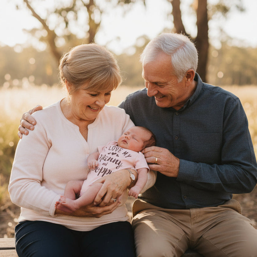 I love my nanny and poppy baby bodysuit, grandparents gift from baby, cute pink baby outfit Australia