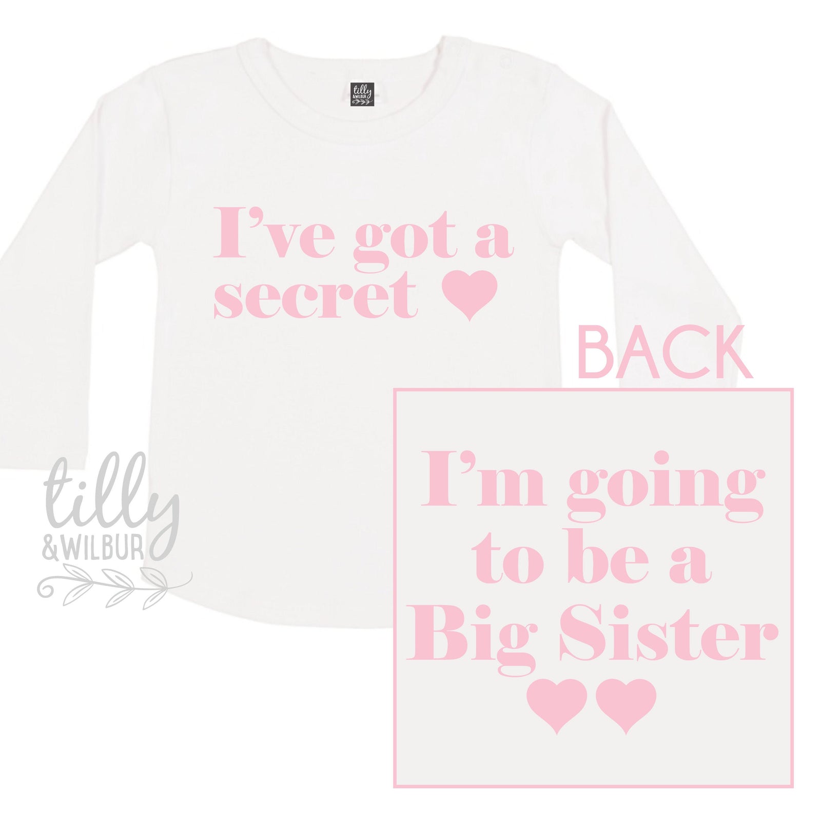 I've Got A Secret, I'm Going To Be A Big Sister T-Shirt for Girls, Front And Back Design, Big Sister Shirt, Pregnancy Announcement, Big Sis