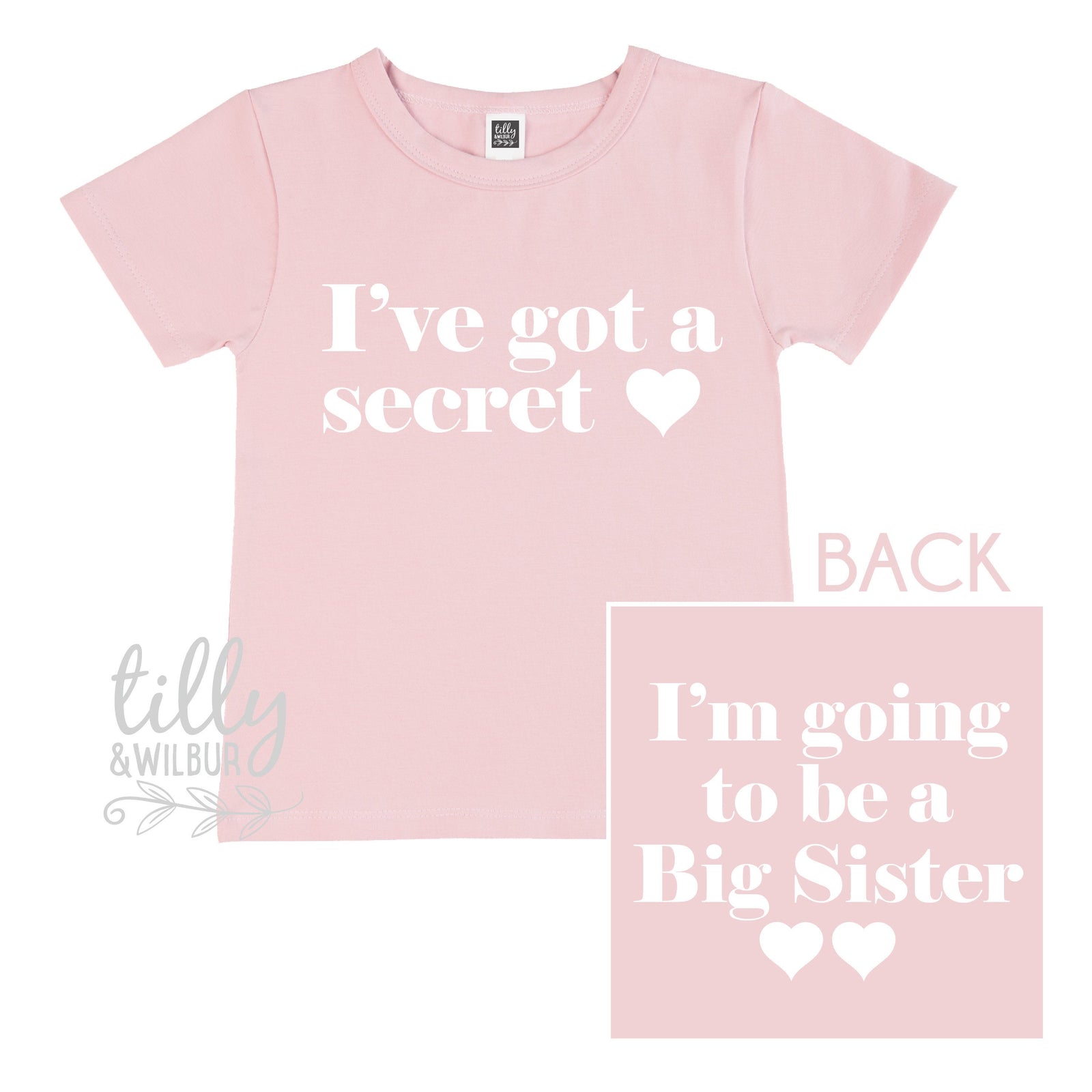 I've Got A Secret, I'm Going To Be A Big Sister T-Shirt for Girls, Front And Back Design, Big Sister Shirt, Pregnancy Announcement, Big Sis