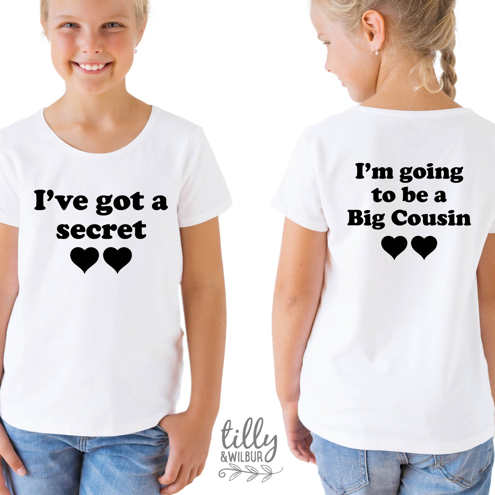 I've Got A Secret, I'm Going To Be A Big Cousin T-Shirt for Girls, Front And Back Design, Big Cousin Shirt, Pregnancy Announcement, Big Cuz