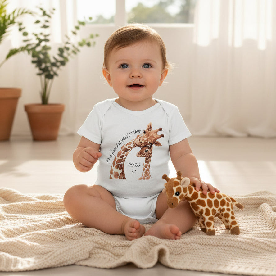 First Mother’s Day shirt giraffe design personalised year mum and baby matching outfit Australia