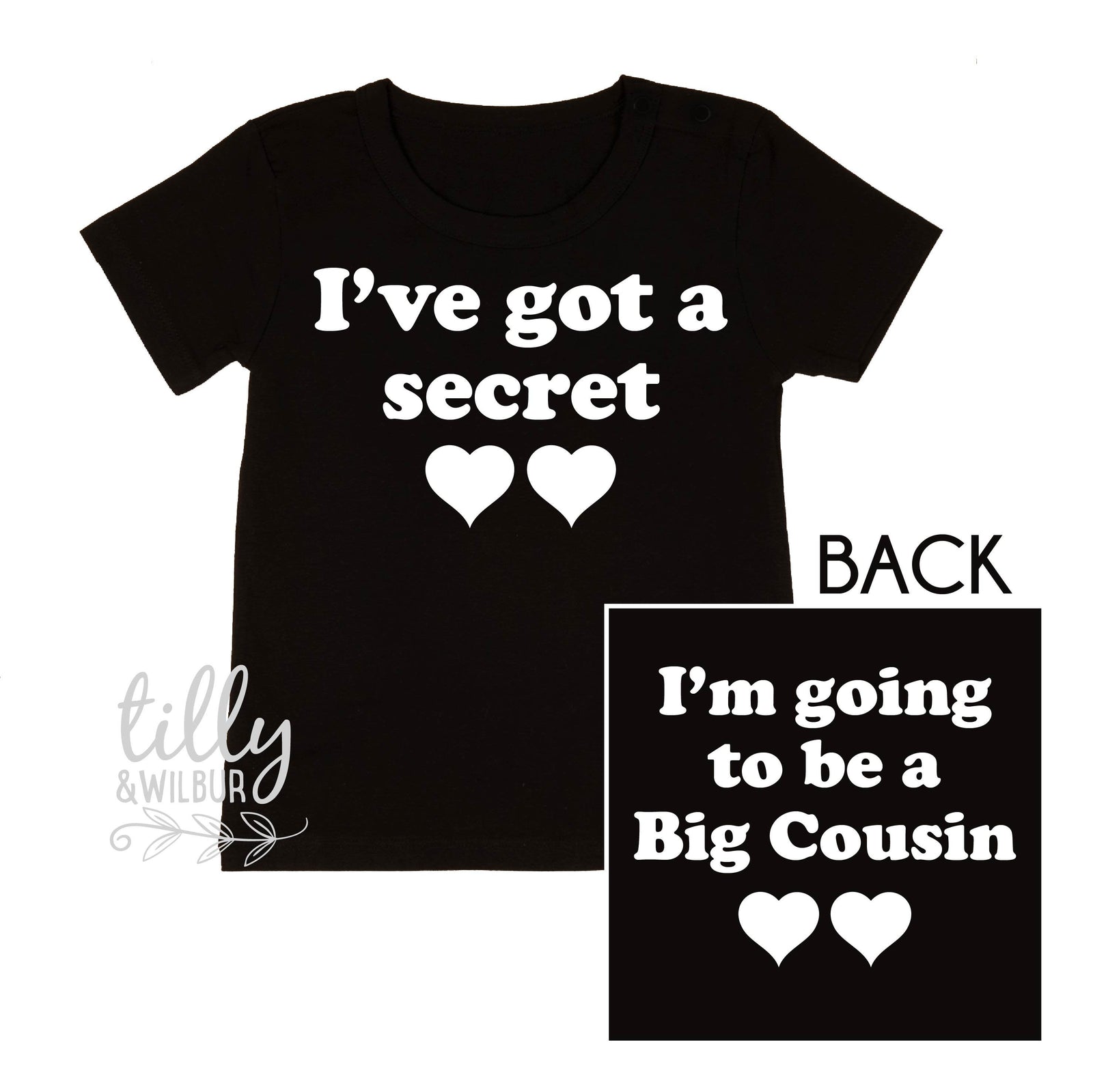 I've Got A Secret, I'm Going To Be A Big Cousin T-Shirt for Girls, Front And Back Design, Big Cousin Shirt, Pregnancy Announcement, Big Cuz