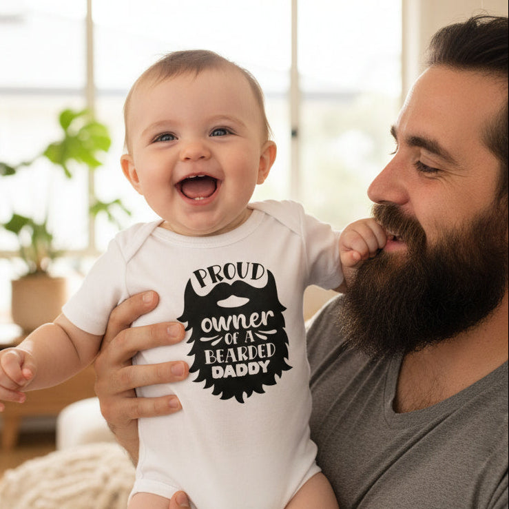 Another quality print from Australia's #1 Etsy seller for Expressive Wear - Proud Owner Of A Bearded Daddy Baby Bodysuit