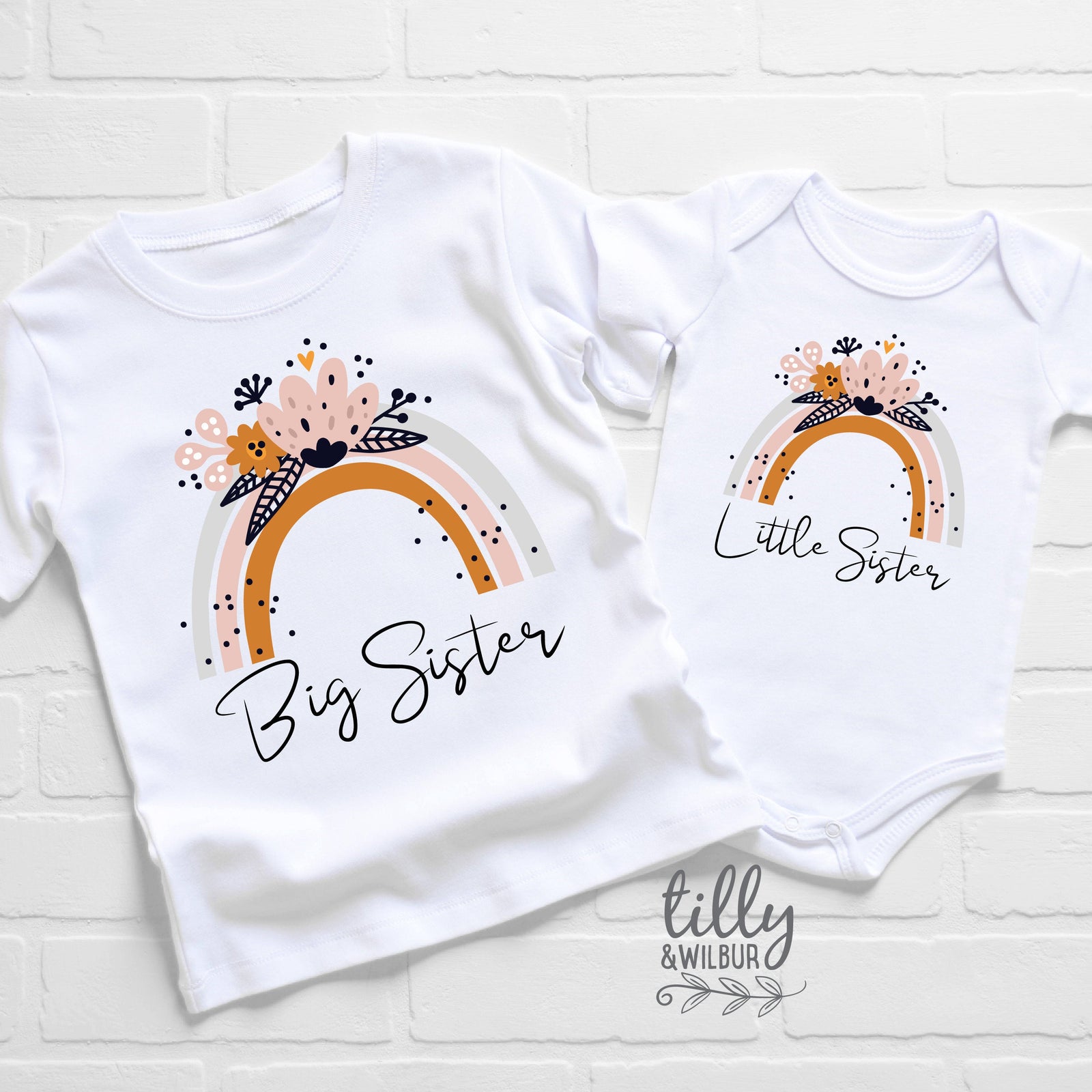 Big Sister Little Sister Set, Matching Sister Outfits, Rainbow Baby, Sibling T-Shirts, Big Sister Shirt, Little Sister Bodysuit, New Baby