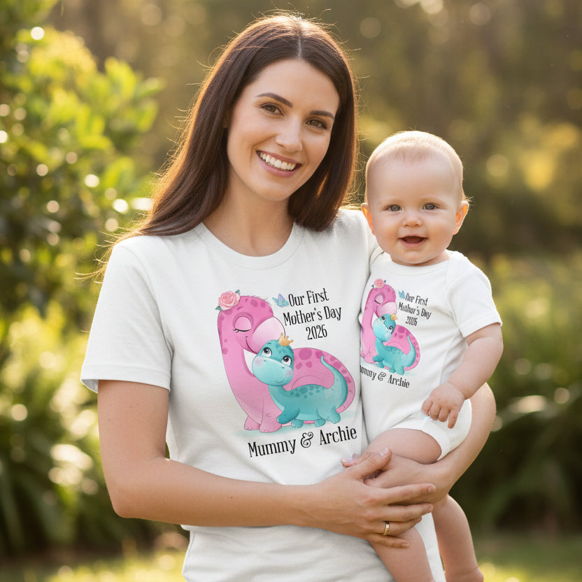 personalised first mothers day shirts dinosaur mum and baby custom names year matching outfit australia