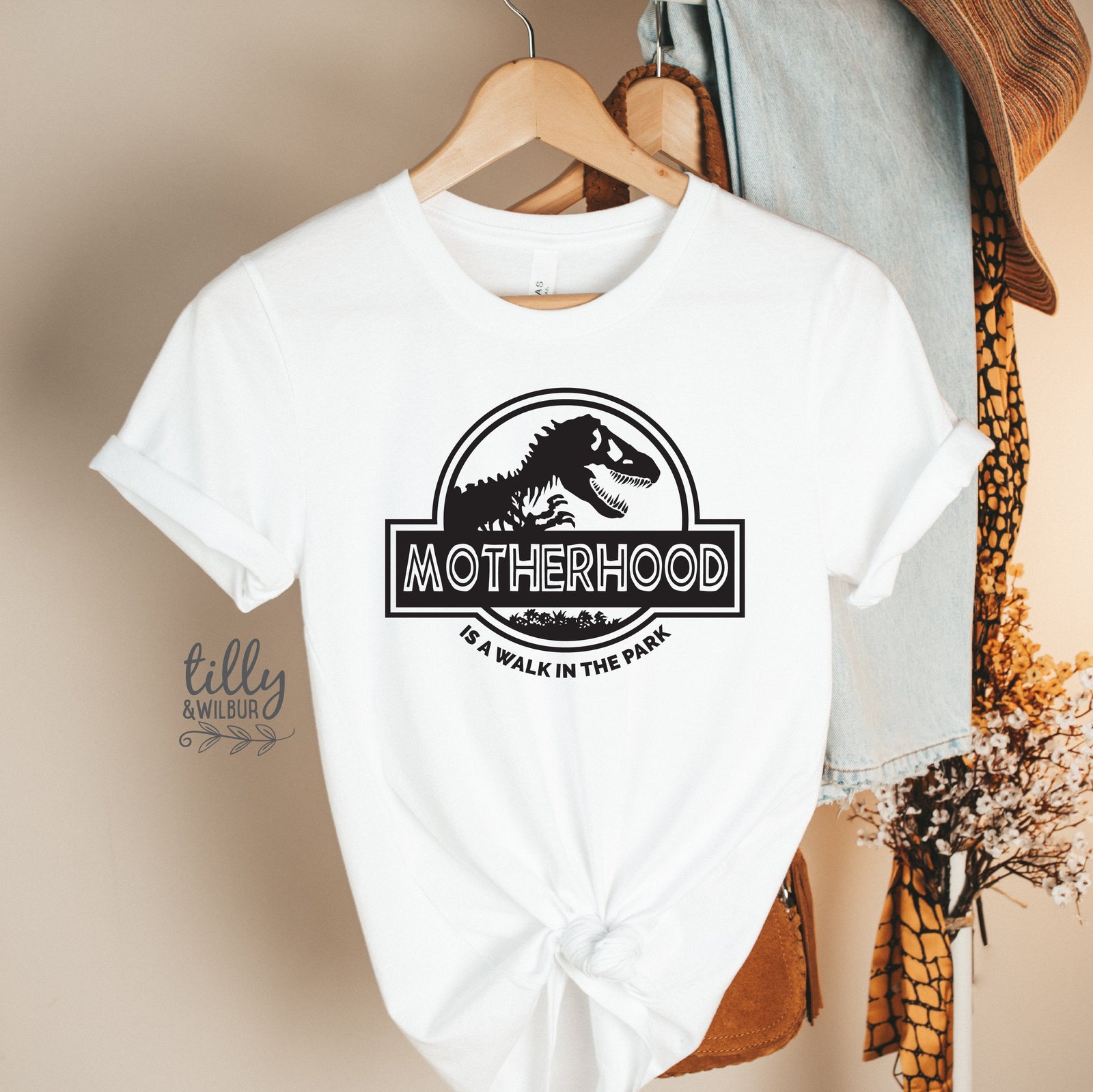 Motherhood Is A Walk In The Park Women's T-Shirt, Funny Mum Tee, Dinosaur Mum Shirt, Mother's Day Gift, Jurassic Park Mum Gift, Mamasaurus