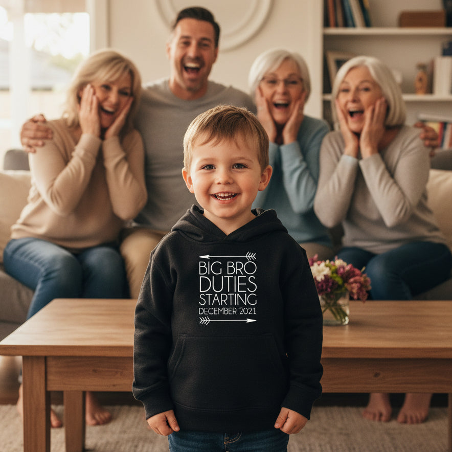 Big Brother Hoodie, Big Brother Duties Starting, Personalised Due Date Pregnancy Announcement, Brother Jumper, Promoted To Big Brother Shirt