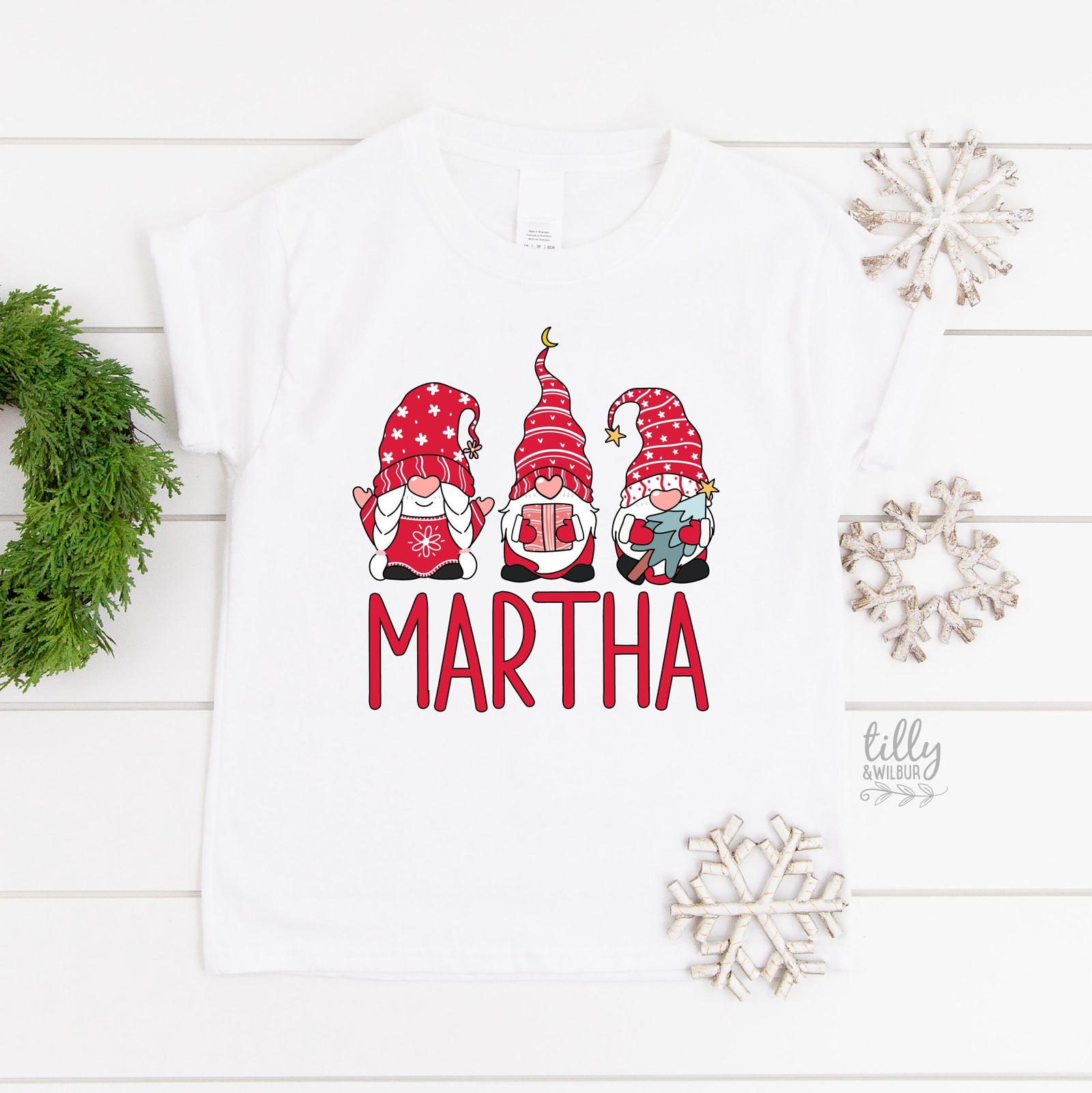 Scandinavian Christmas Gnome Personalised T-Shirt, Personalised Christmas T-Shirt, Gnome Christmas T-Shirt, Personalised Kid's Xmas T-Shirt