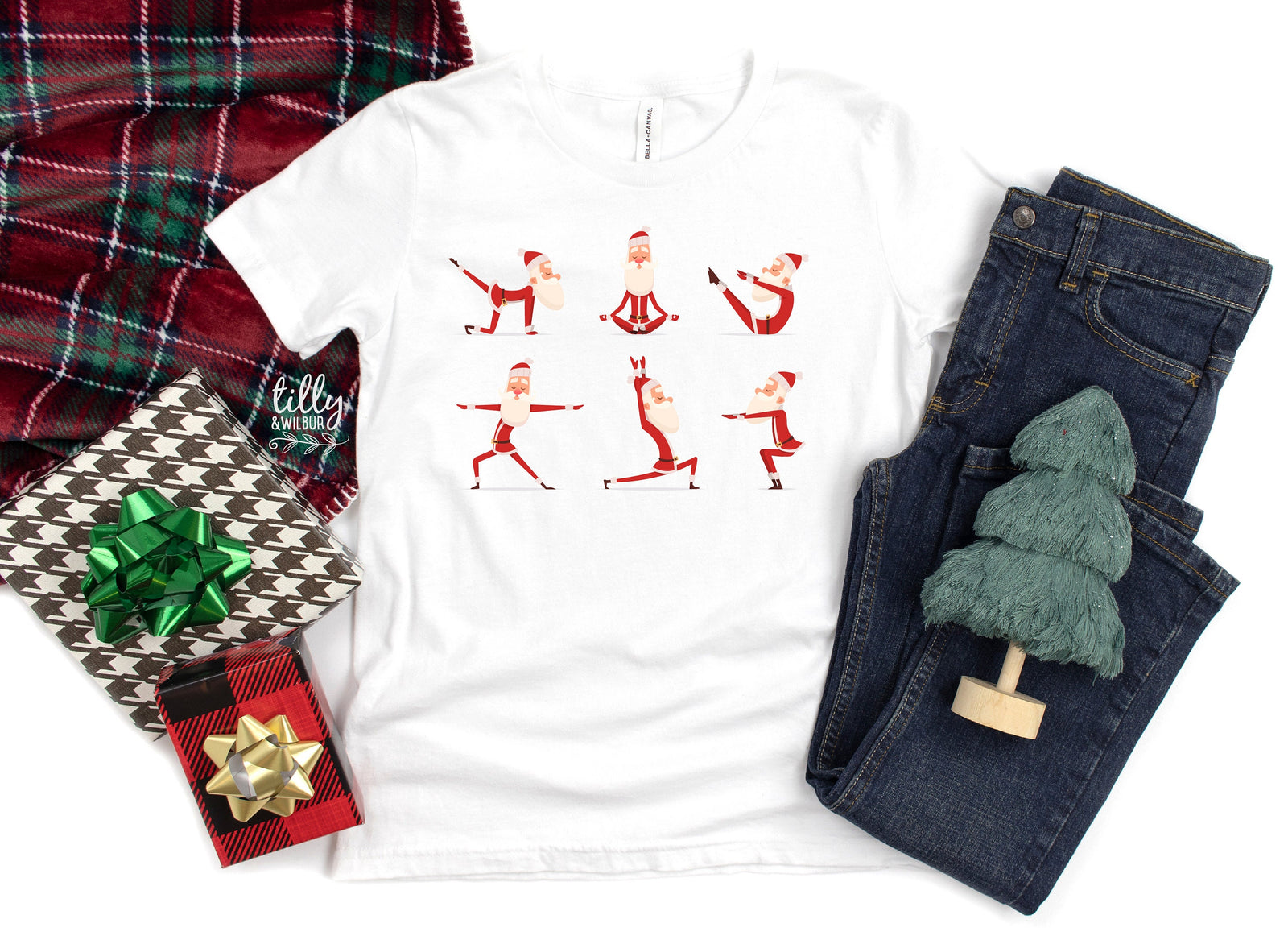 Yoga Santa T-Shirts Originally Designed by Tilly&Wilbur, Santa Yoga T-Shirts, Family Christmas T-Shirts, Matching Yoga Santa, Yoga Gifts