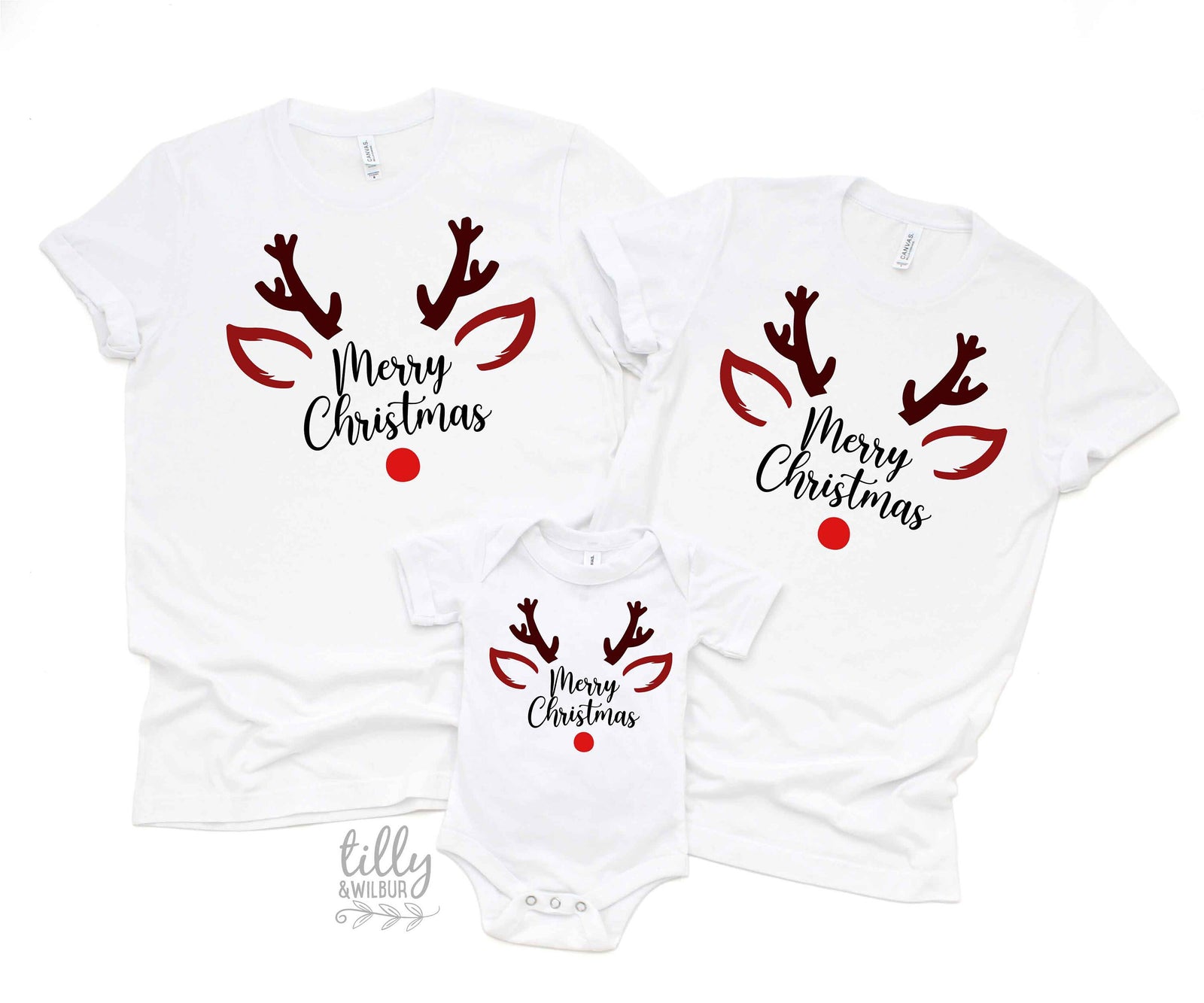 Reindeer Christmas T-Shirt, Matching Family Garments Available, Christmas Shirts, Matching Rudolph T-Shirts, Matching Christmas Family Tees