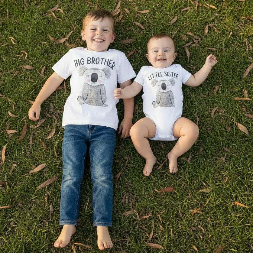 Big Brother Little Sister Set, Matching Brother Outfits, Matchy Matchy Sibling T-Shirts, Big Brother T-Shirt, Little Sister Bodysuit, Koala