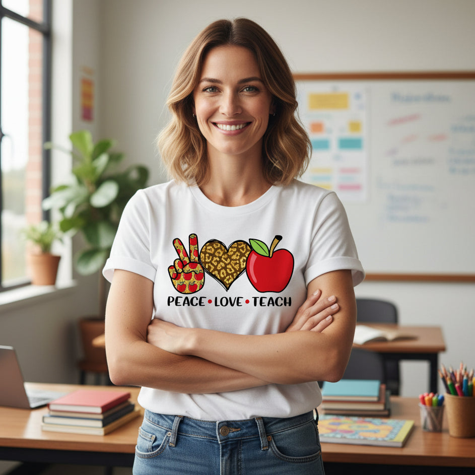 Peace Love Teach T-Shirt, Teach T-Shirt, Funny Teacher T-Shirt, Teaching T-Shirt, Teacher T-Shirt, Teacher Gift, Graduation Gift, Teacher