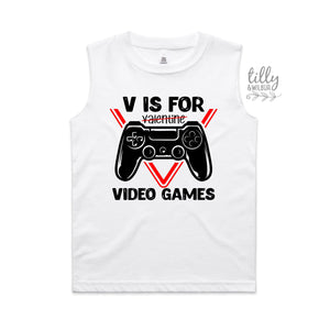 V Is For Video Games T-Shirt, V Is For Valentine's Day T-Shirt, Funny Valentine's Day T-Shirt, Funny Boy's Valentine's Day T-Shirt, Son Gift