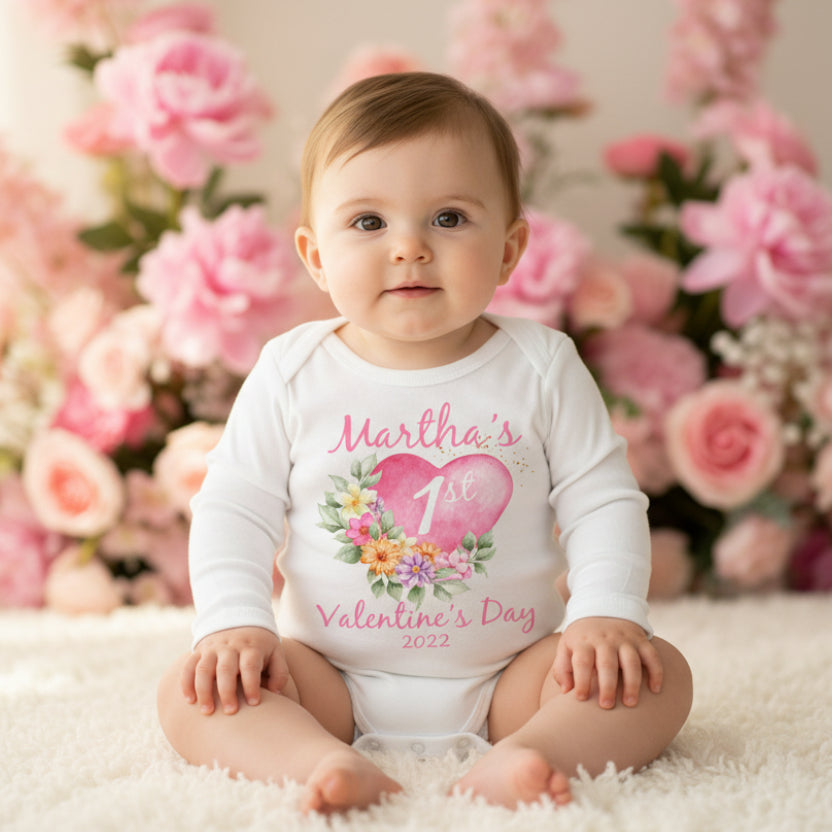 Personalised First Valentine's Day Bodysuit, 1st Valentine's Day Onesie, 1st Valentine's Day, My 1st Valentines Day, Baby Girl Valentine