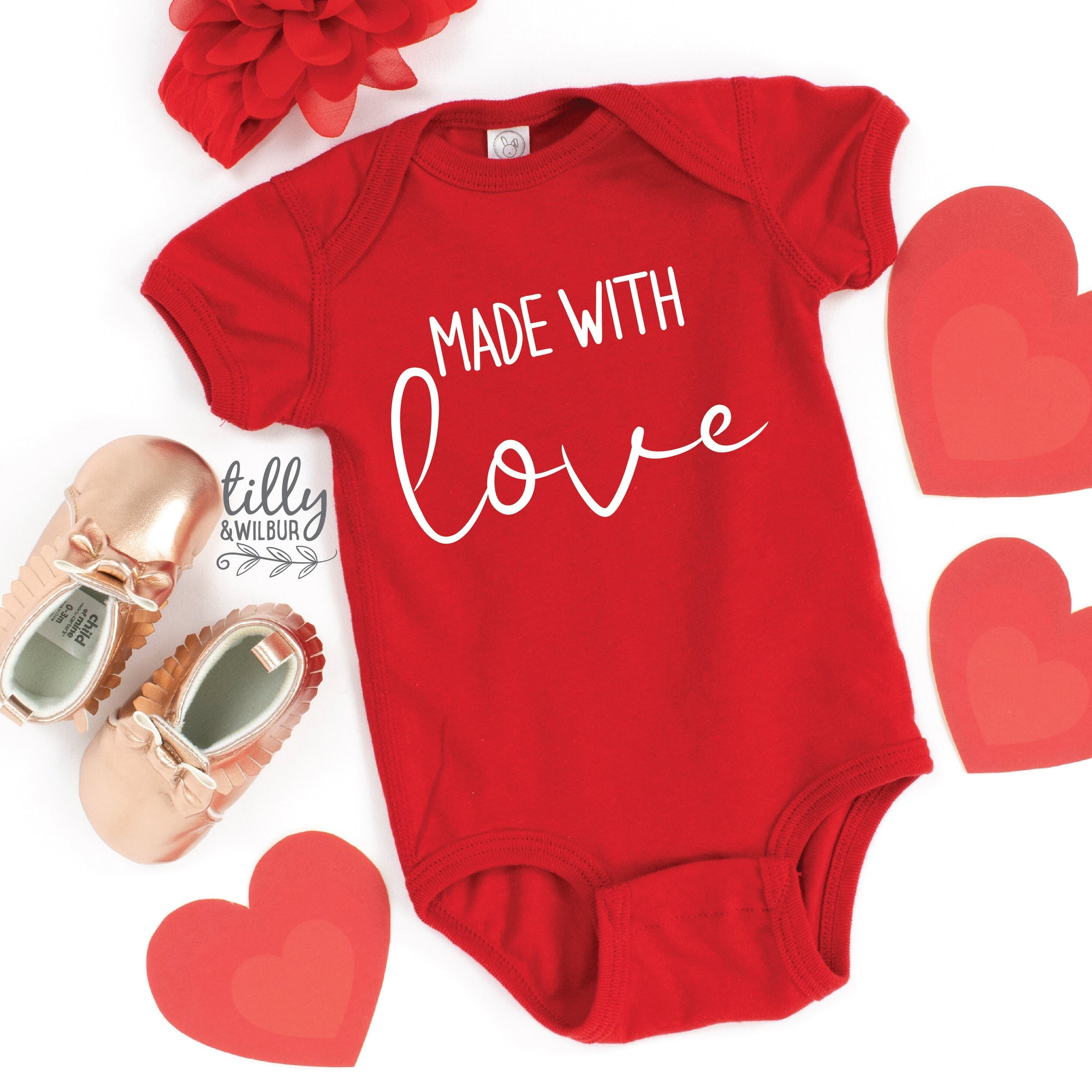 Made With Love Baby Bodysuit, First Valentine's Day, Baby's First Valentine's Day, Baby's First Valentine's Onesie, Valentine's Day Onesie