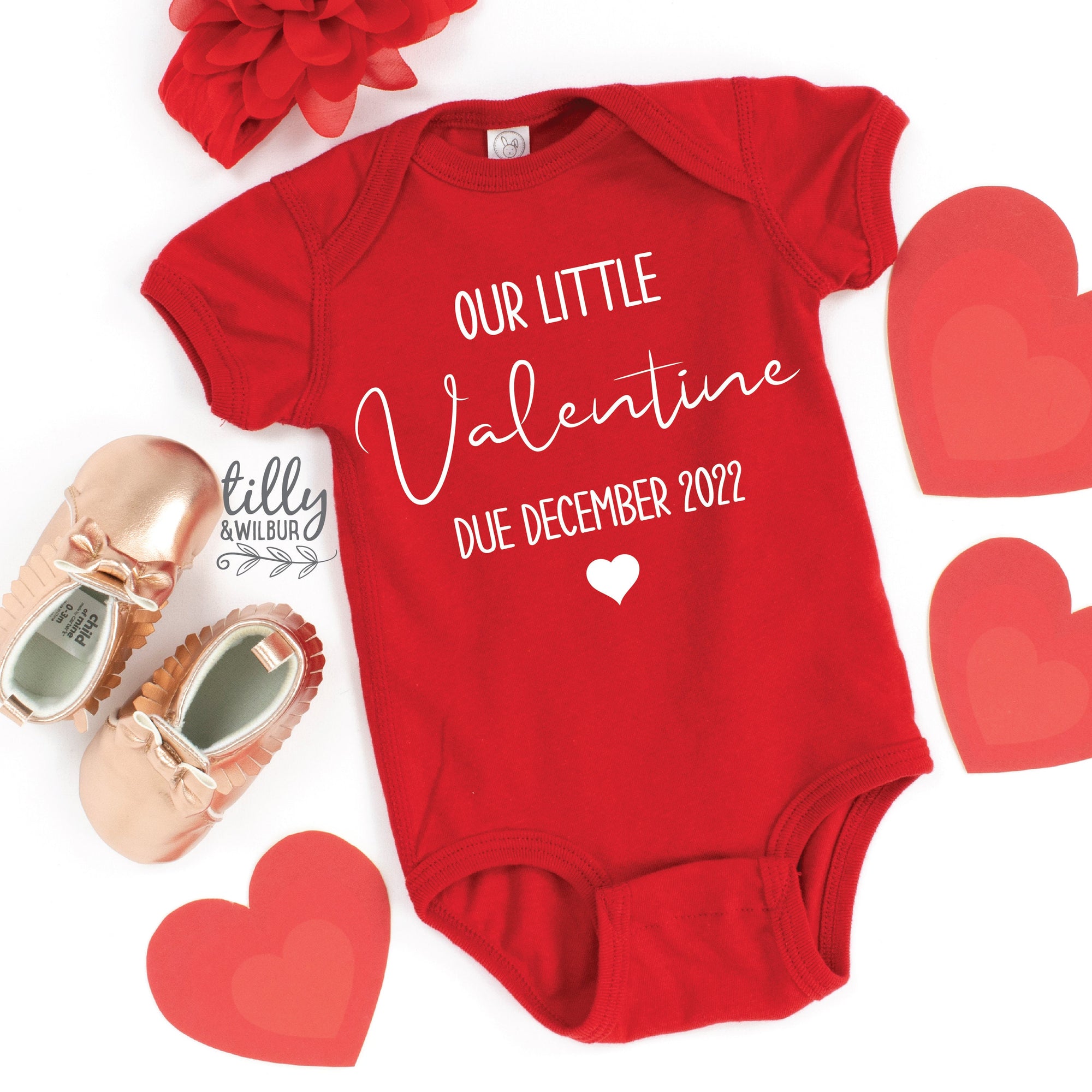 Personalised Our Little Valentine Pregnancy Announcement Baby Bodysuit, Valentine's Day, Valentine's Day Announcement, Valentine's Onesie