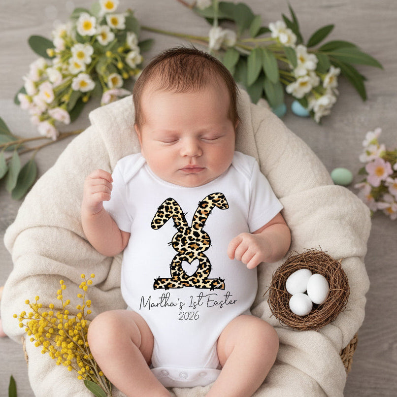 personalised baby easter bodysuit name custom first easter outfit leopard bunny australia