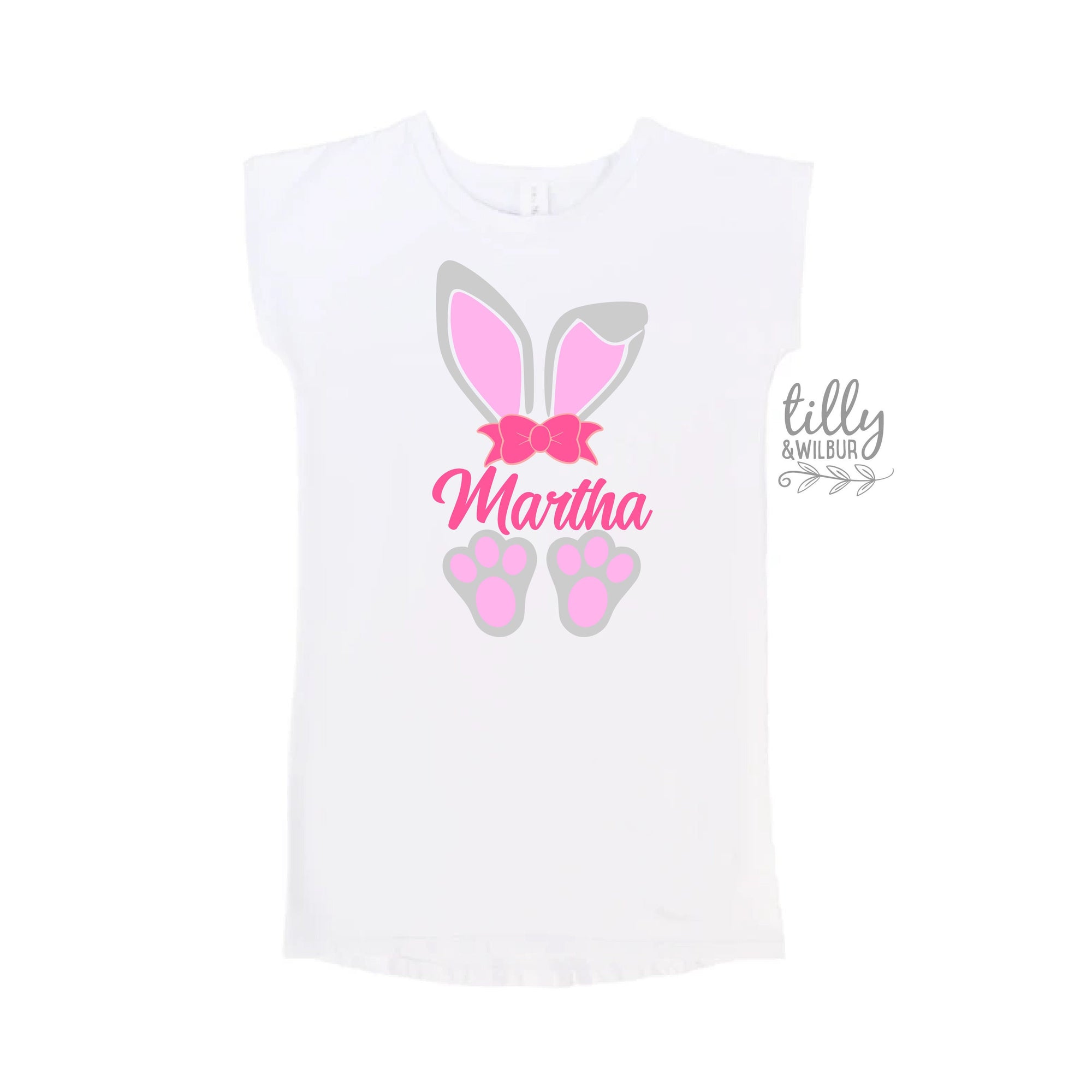 Personalised Easter T-Shirt Dress, Custom Easter T-Shirt, Bunny Ears And Feet, Easter Tee, Easter Gift, Girls Easter Outfit, Easter Egg Hunt