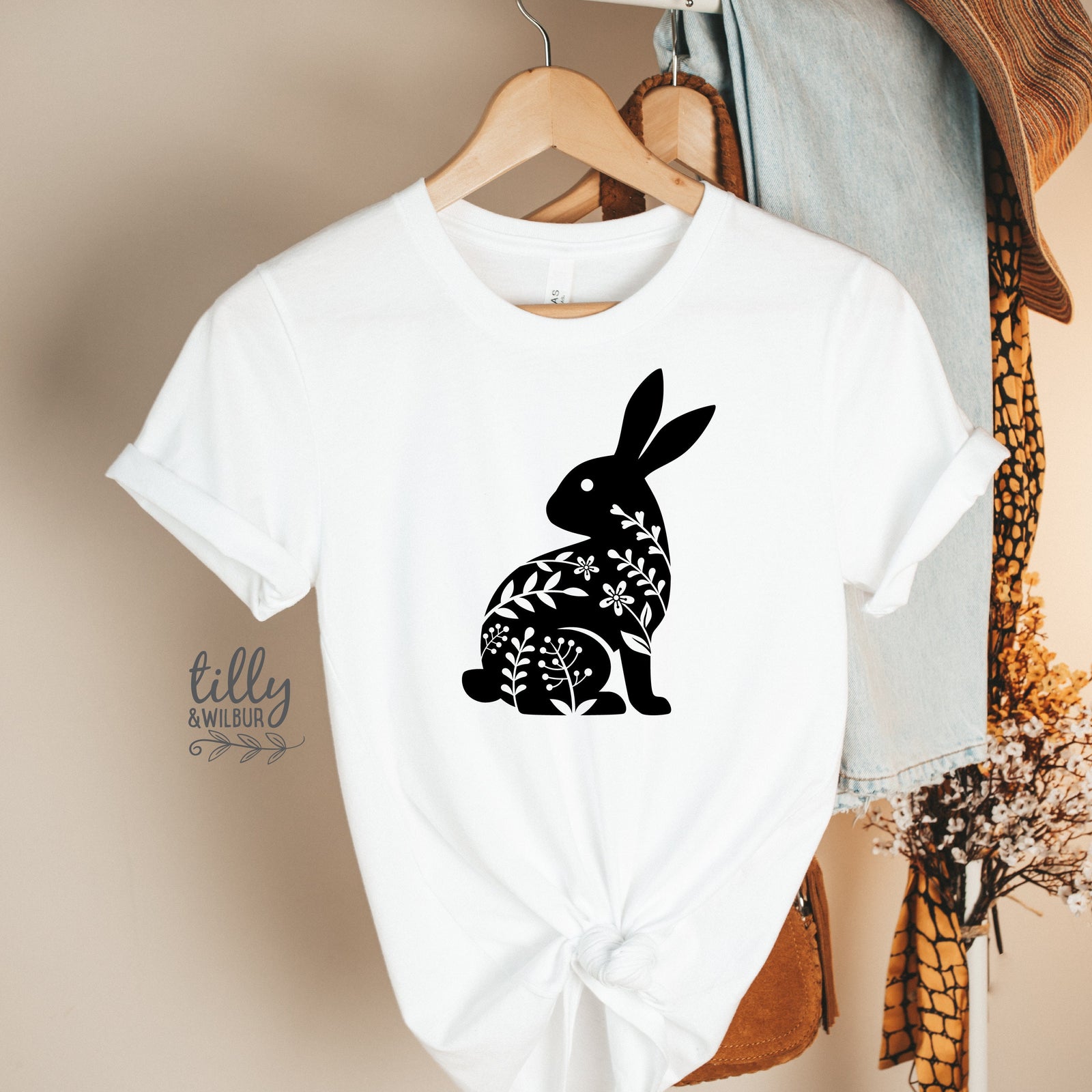 Easter T-Shirt For Women, Bunny Rabbit Silhouette Print, Easter Bunny Shirt, Easter Egg Hunt, Easter Gift, Women's Easter T-Shirt Gift