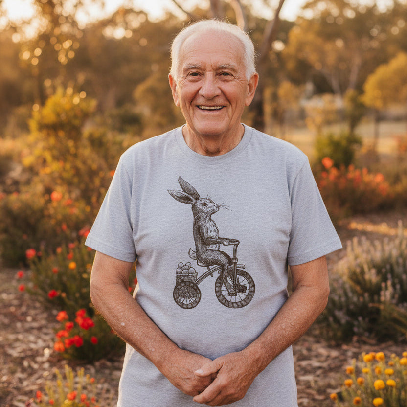 Easter T-Shirt, Kid's Easter T-Shirt, Easter Egg Hunt T-Shirt, Boys Easter Gift, Youth Easter Outfit, Vintage Rabbit On Bicycle Illustration