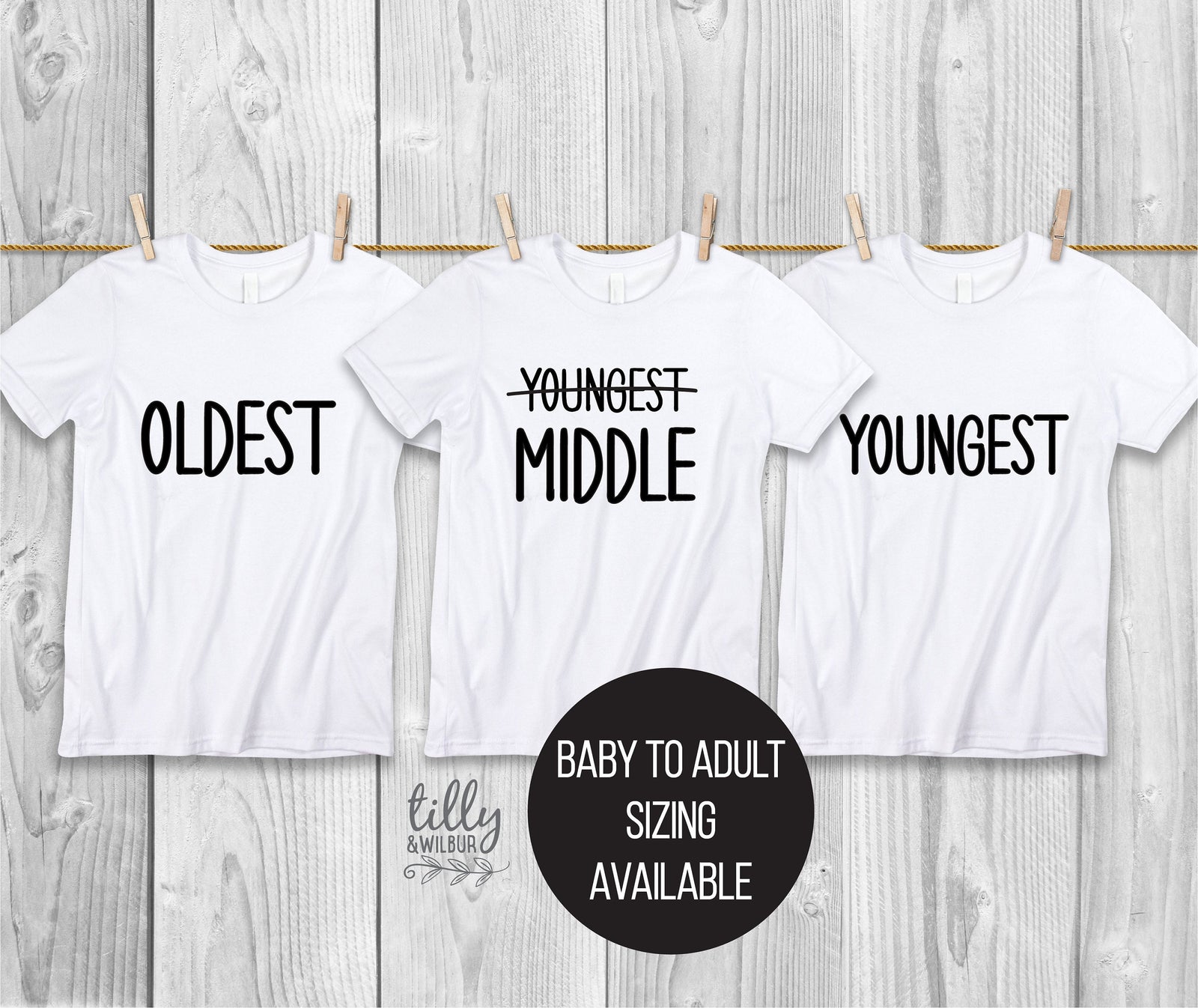 Oldest Middle Youngest Set, Big Brother T-Shirt, Big Sister T-Shirt, Matching Sibling T-Shirts, Pregnancy Announcement, Pecking Order Tees