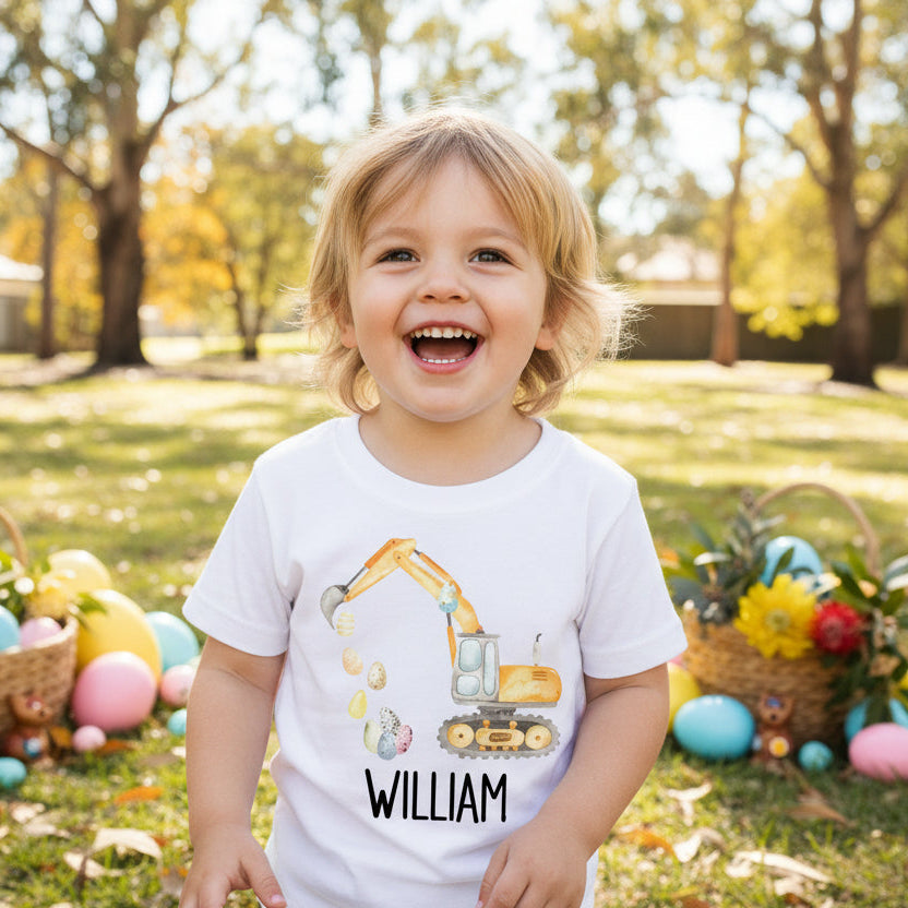 Easter T-Shirt With Name, Personalised Easter T-Shirt, Easter Eggs-cavator Shirt, Egg Hunt, Easter Gift, Construction, Excavator