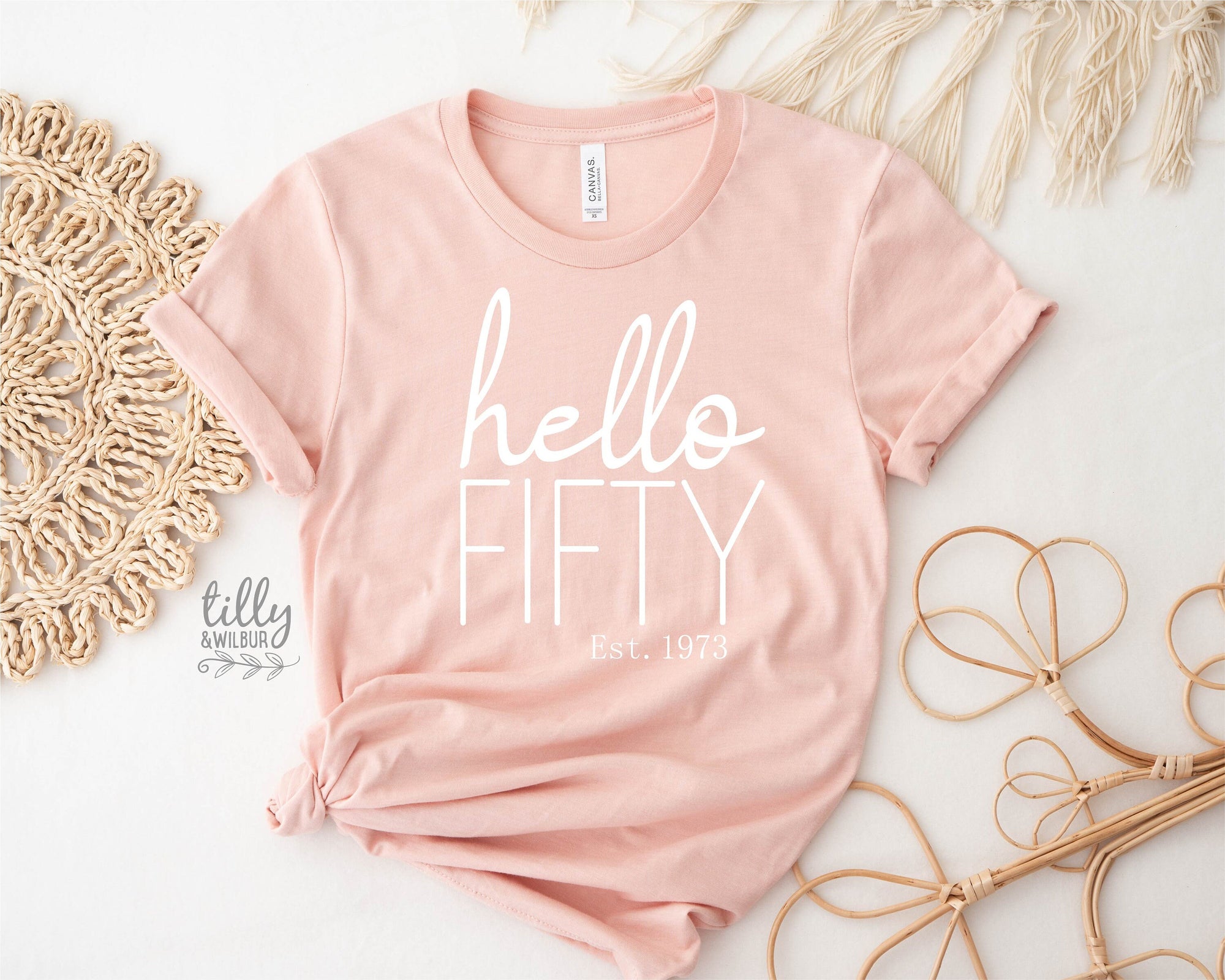 50th Birthday T-Shirt, Hello Fifty Est, Personalised Year, 50 And Fabulous T-Shirt, Women's 50th Birthday T-Shirt, Women's 50th Birthday