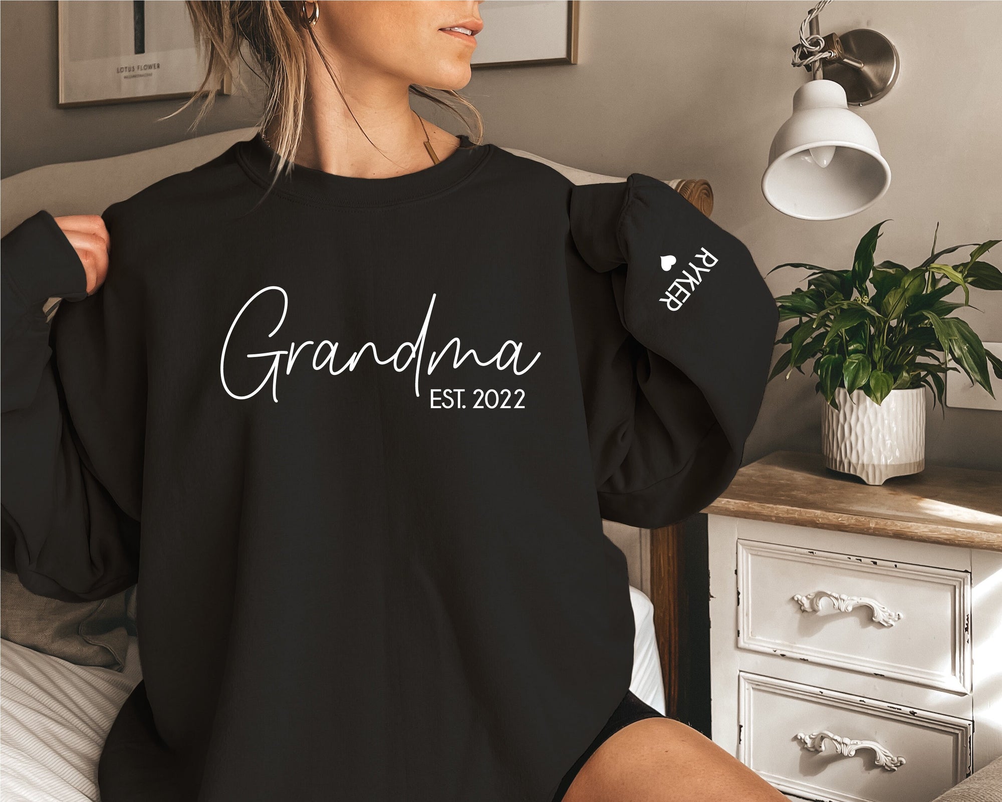 Grandma Sweatshirt With Date And Name On Sleeve, Grandma Est Sweatshirt, Mothers Day Gift, Personalised Gift, Mum Life Jumper, New Mum Gift