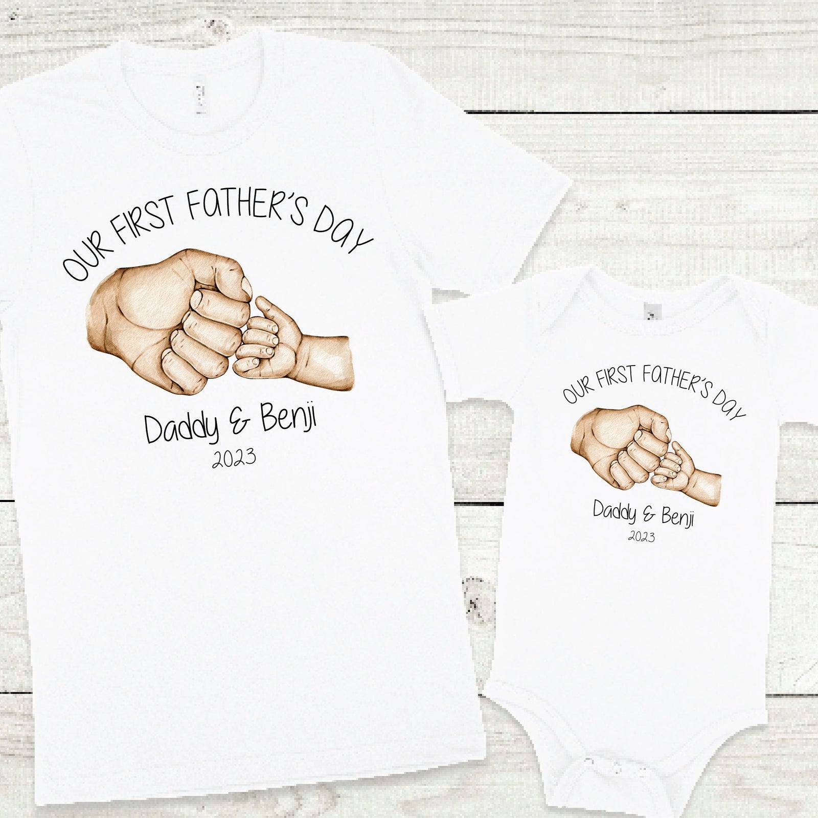 Our First Father's Day 2023 Matching Set, Personalised Happy 1st Father's Day, Matching Father's Day Outfits, 1st Father's Day Baby Gift