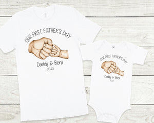 Our First Father's Day 2023 Matching Set, Personalised Happy 1st Father's Day, Matching Father's Day Outfits, 1st Father's Day Baby Gift