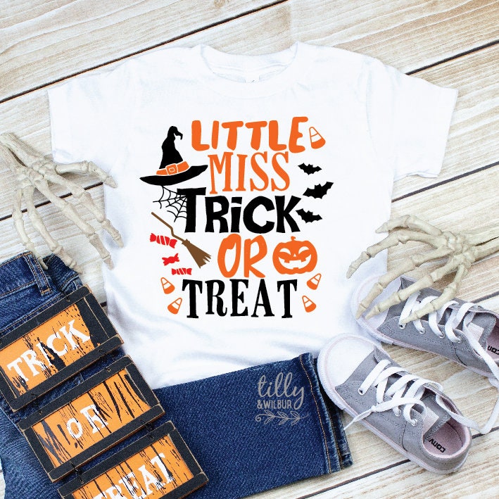 Little Miss Trick Or Treat T-Shirt, Halloween T-Shirt For Girls, Halloween Girl, Girls Halloween Costume, Halloween Outfit, Halloween Gift