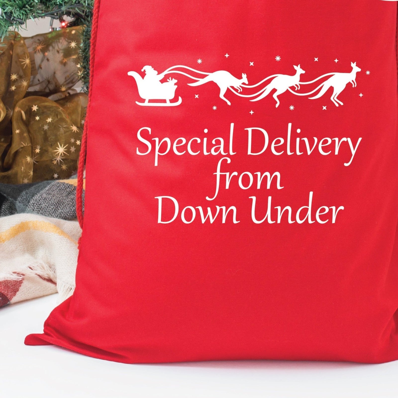 Special Delivery From Down Under Santa Sack, Australian Gift, Custom Santa Sack, 50cm x 70cm, High Quality Cotton Linen, Christmas Gift Bag