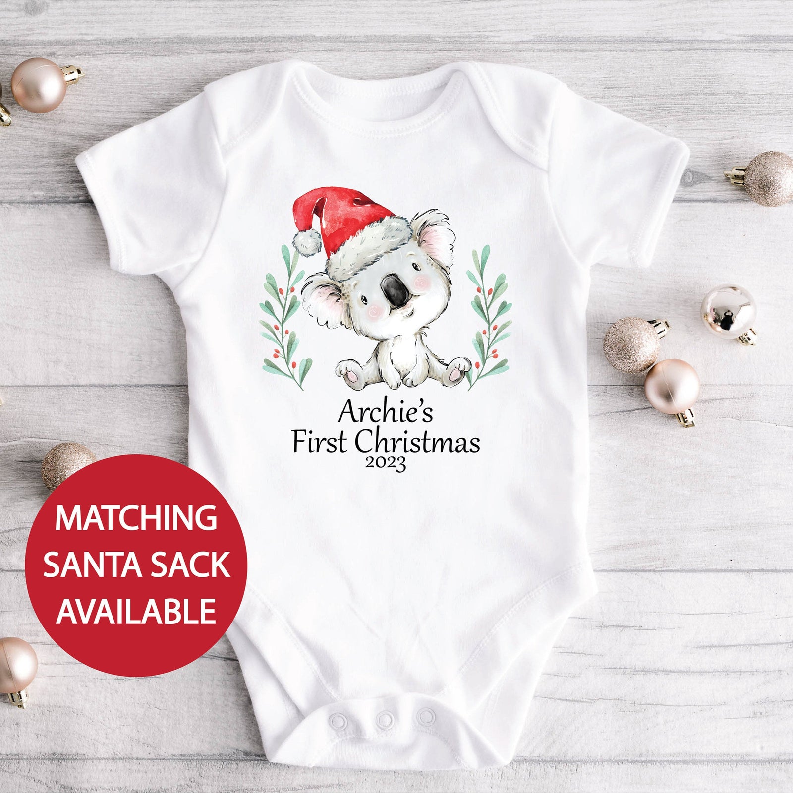 My 1st Christmas Bodysuit With Matching Santa Sack, First Christmas Baby Bodysuit, Personalised Christmas, Baby's First Christmas, Newborn