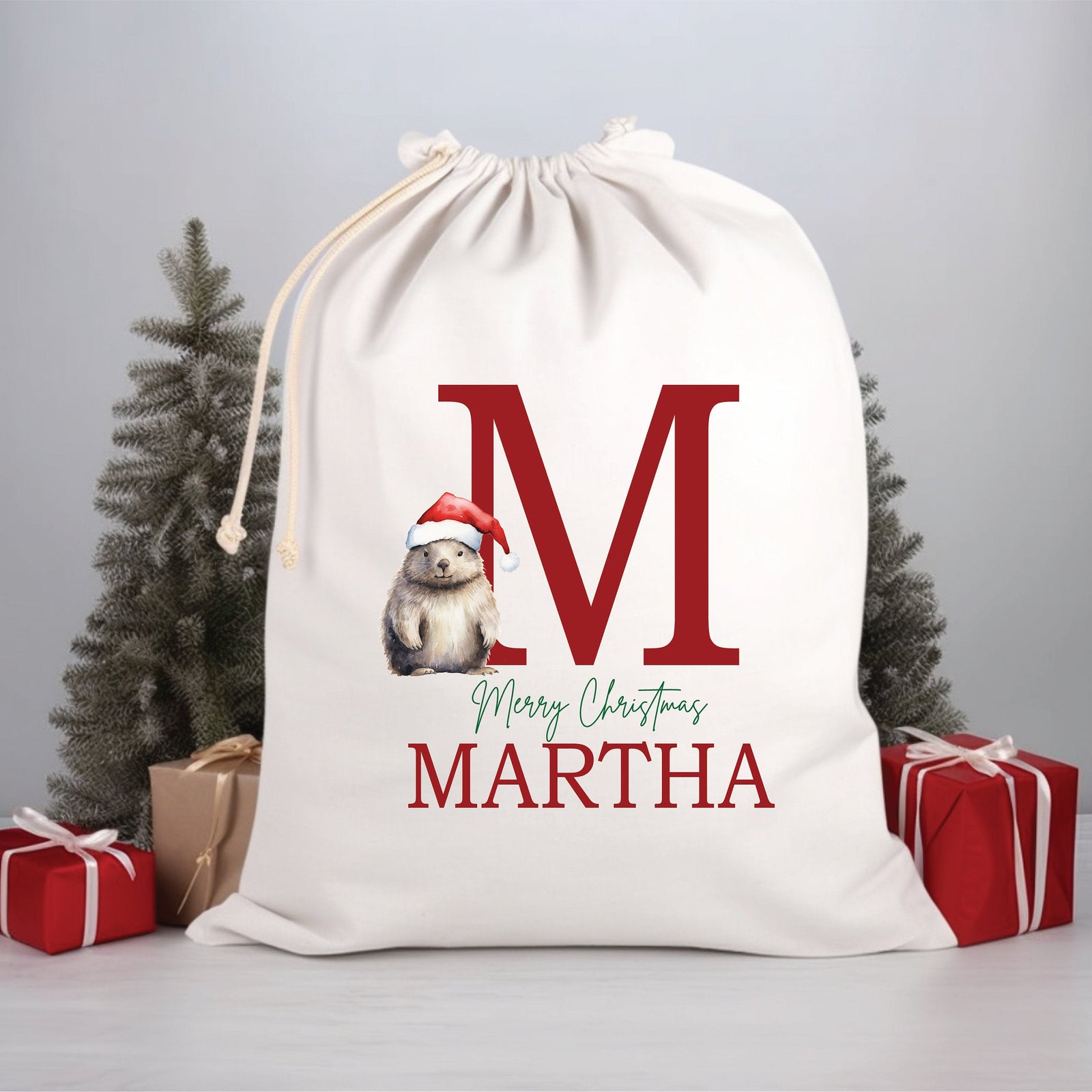 Personalised Santa Sack, Alphabet Santa Sack, 50cm x 70cm, High Quality Cotton Linen, Christmas Gift Bag, Christmas Keepsake, Xmas Stocking