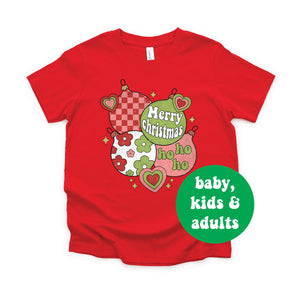 Merry Christmas Baubles T-Shirt, Merry Christmas T-Shirt, Retro Christmas T-Shirt, Merry Christmas Ho Ho Ho Shirt, Vintage Christmas TShirt