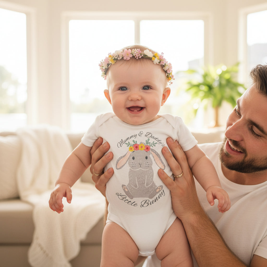 mummy and daddys little bunny floral baby easter outfit bodysuit australia