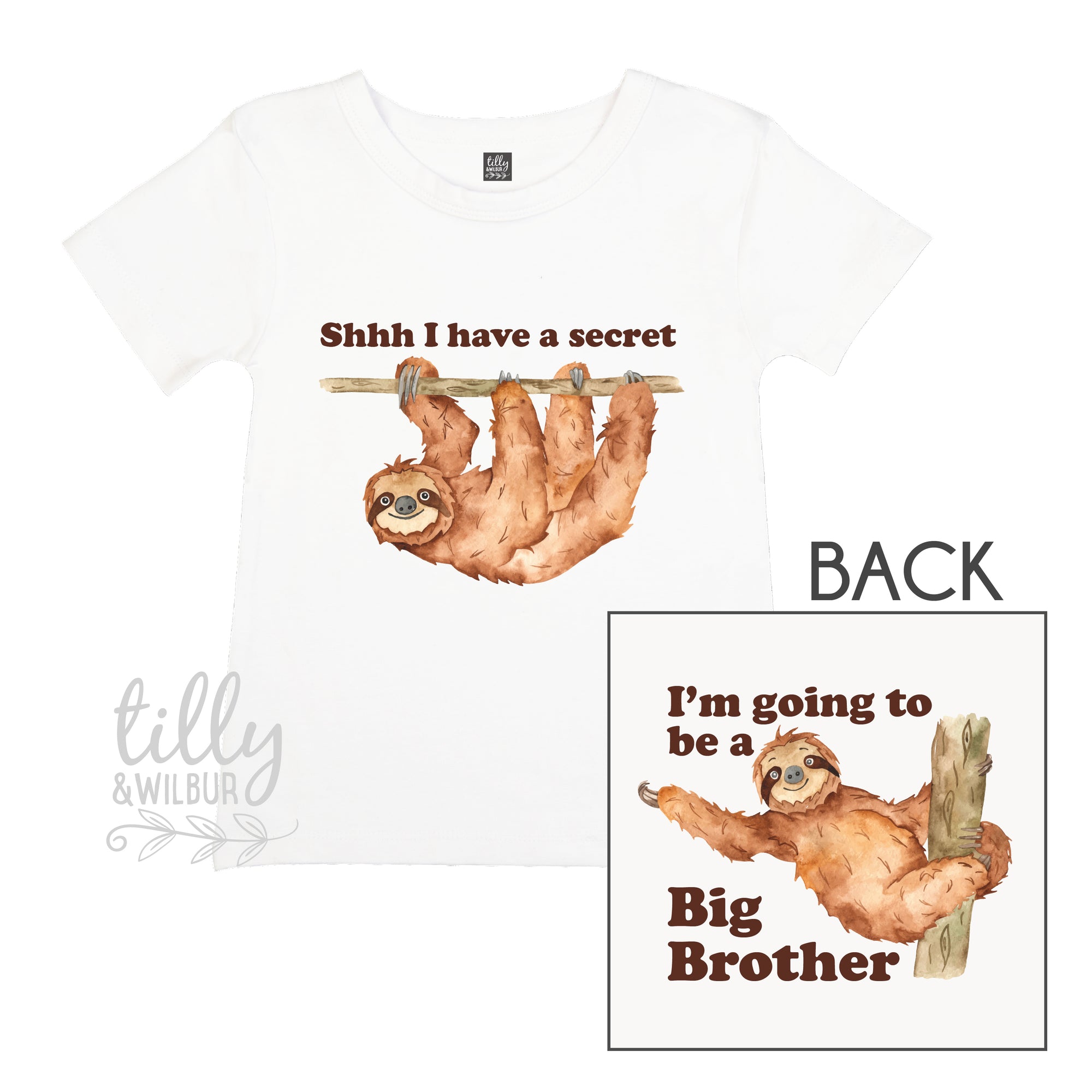 Shhh I Have A Secret I'm Going To Be A Big Brother Sloth T-Shirt for Boys