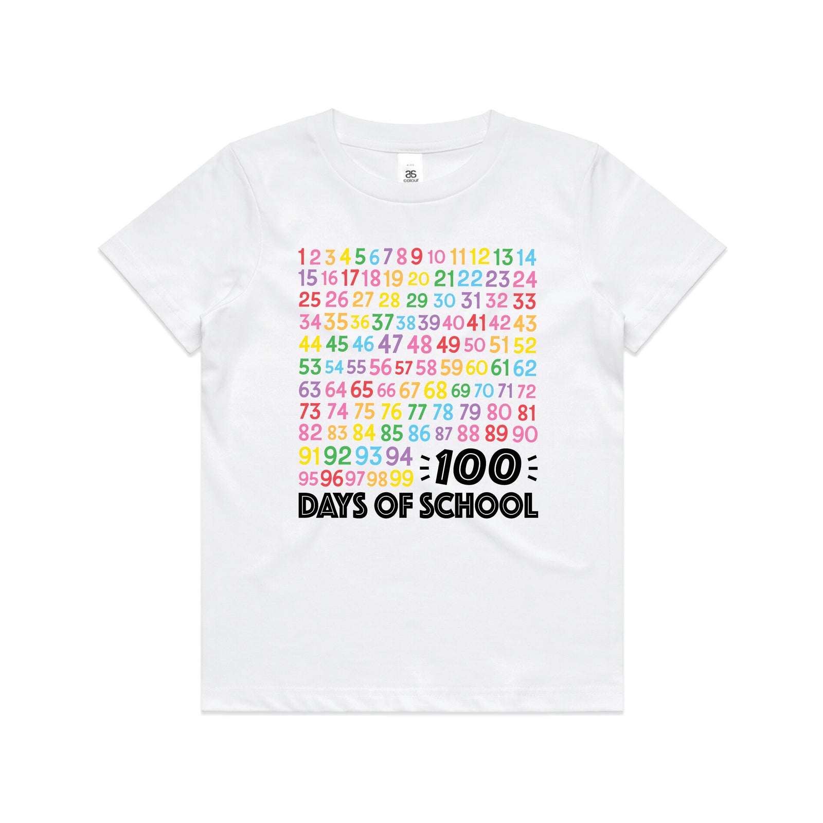 100 Days Of School T-Shirt - Rainbow Numbers Count Up Design