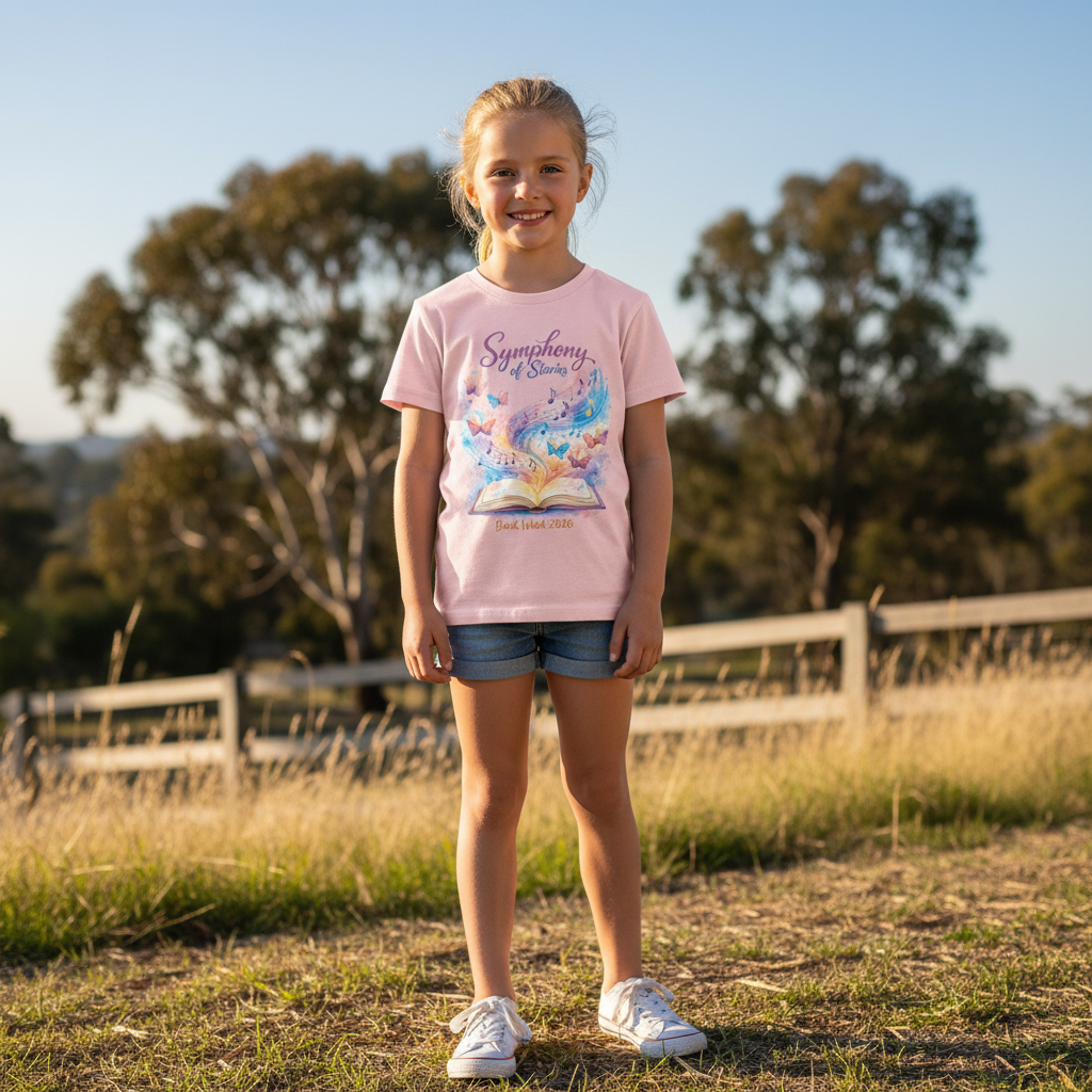 Book Week 2026 T-Shirt – Symphony Of Stories Open Book, Butterfly Tee